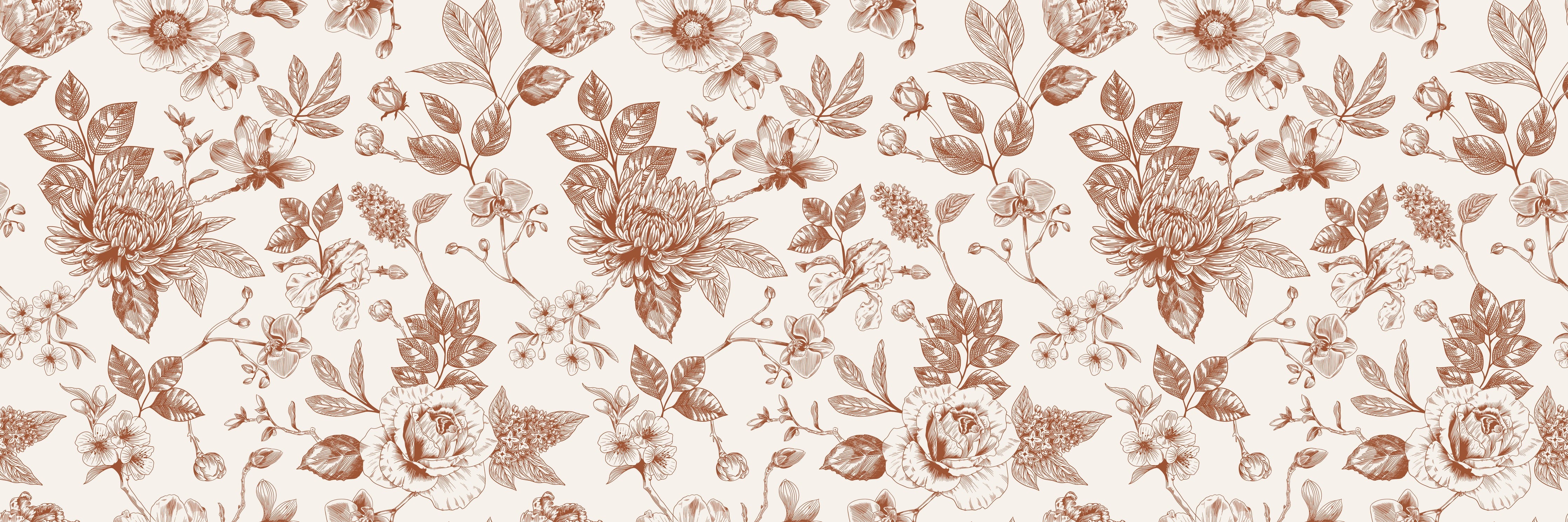 Waschbecken-Rückwand-Florales Vintage Blumenmuster Beige Braun
