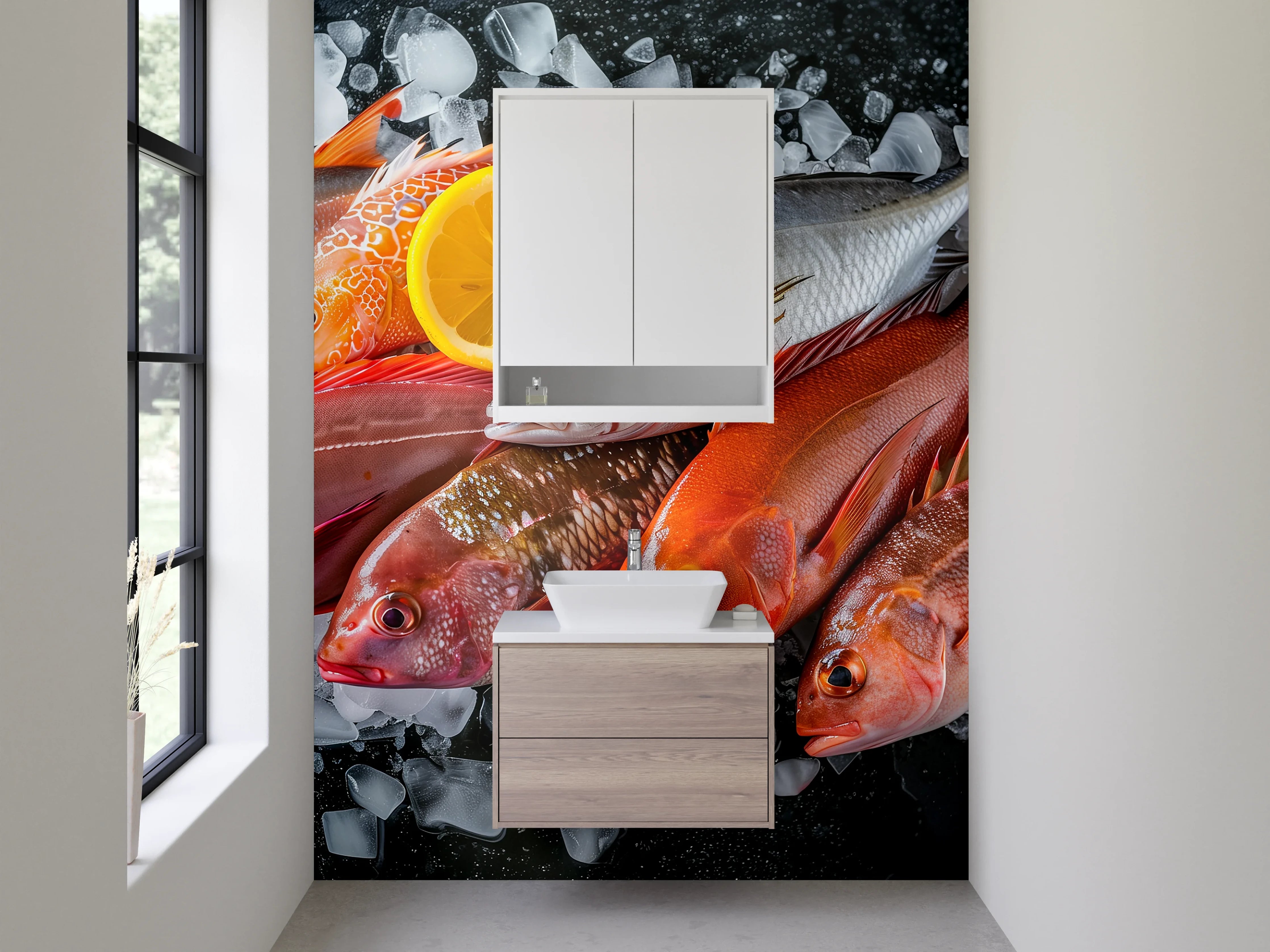 Waschbecken-Rückwand - Frische Fische auf Eis – Küchenrückwand