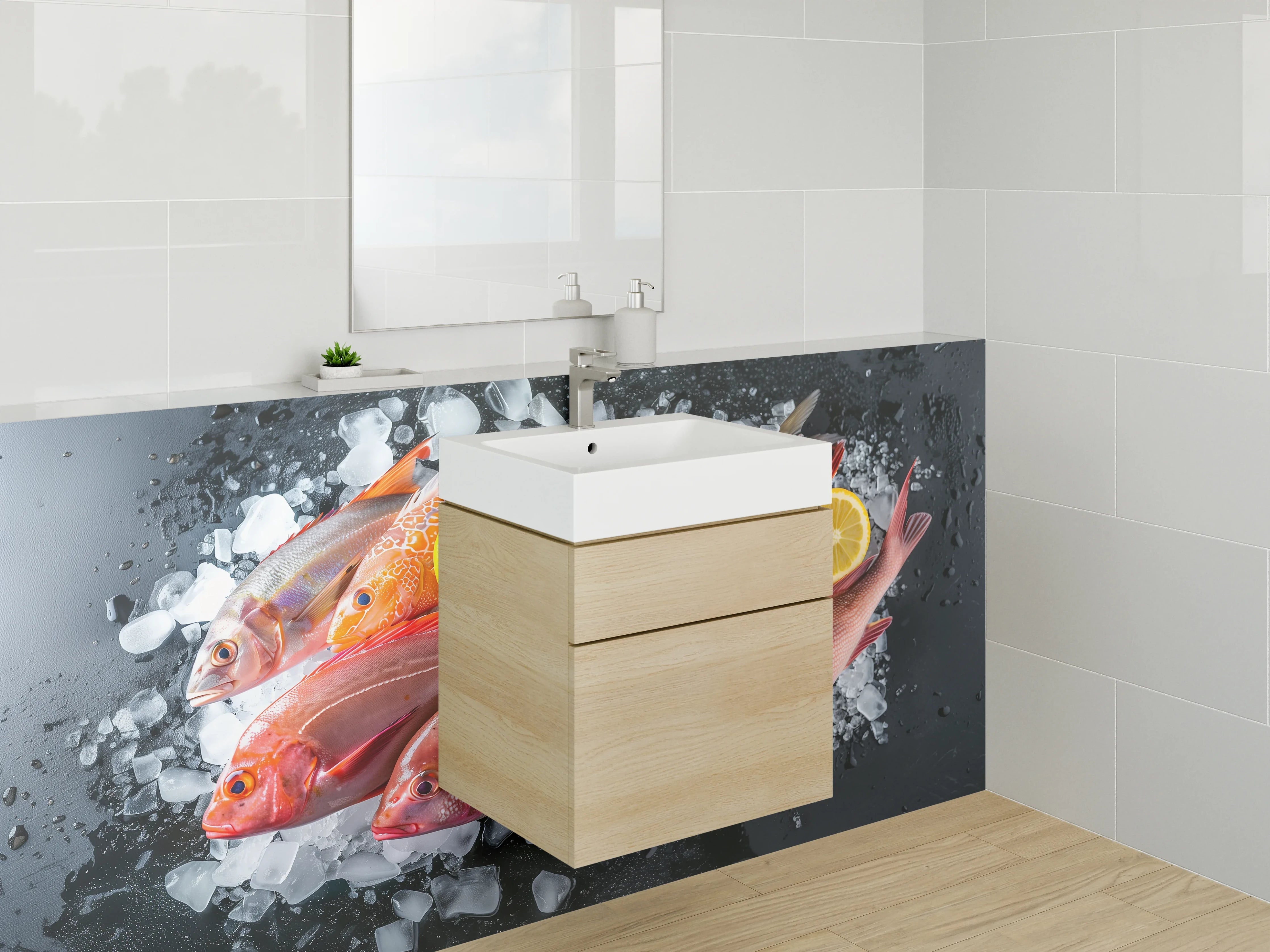 Waschbecken-Rückwand - Frische Fische auf Eis – Küchenrückwand