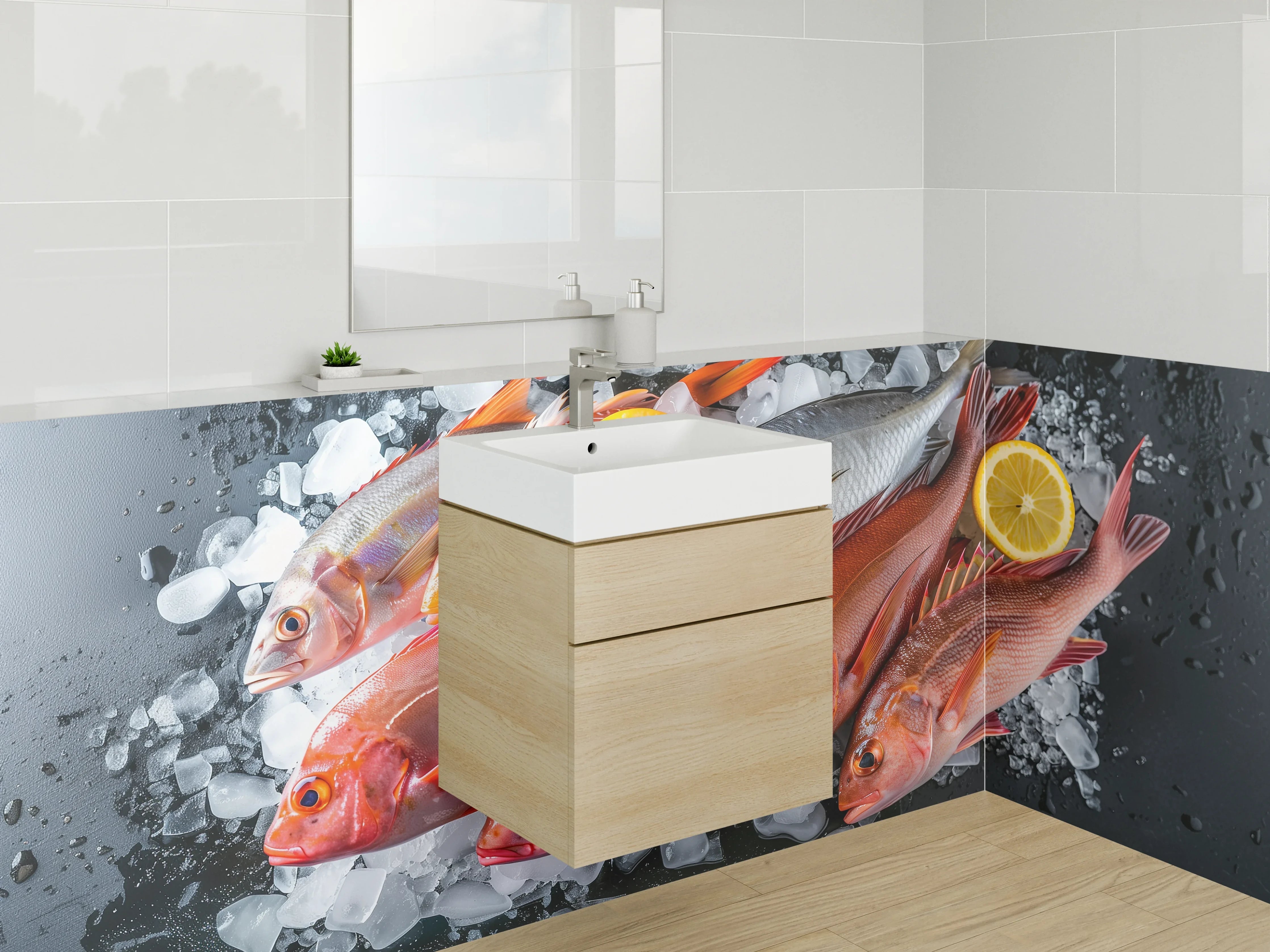 Waschbecken-Rückwand - Frische Fische auf Eis – Küchenrückwand