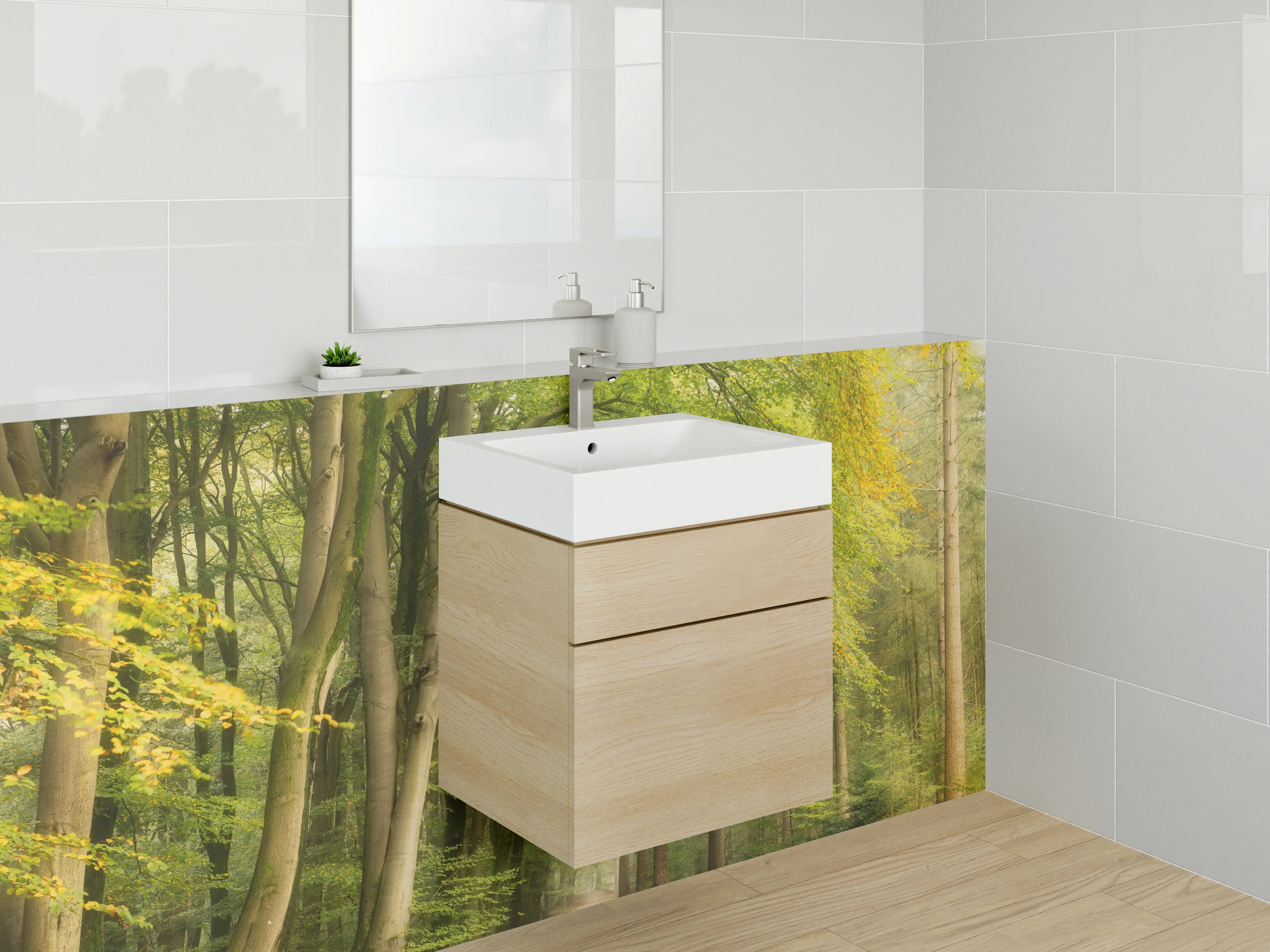 Waschbecken-Rückwand - Frühlingserwachen im Wald