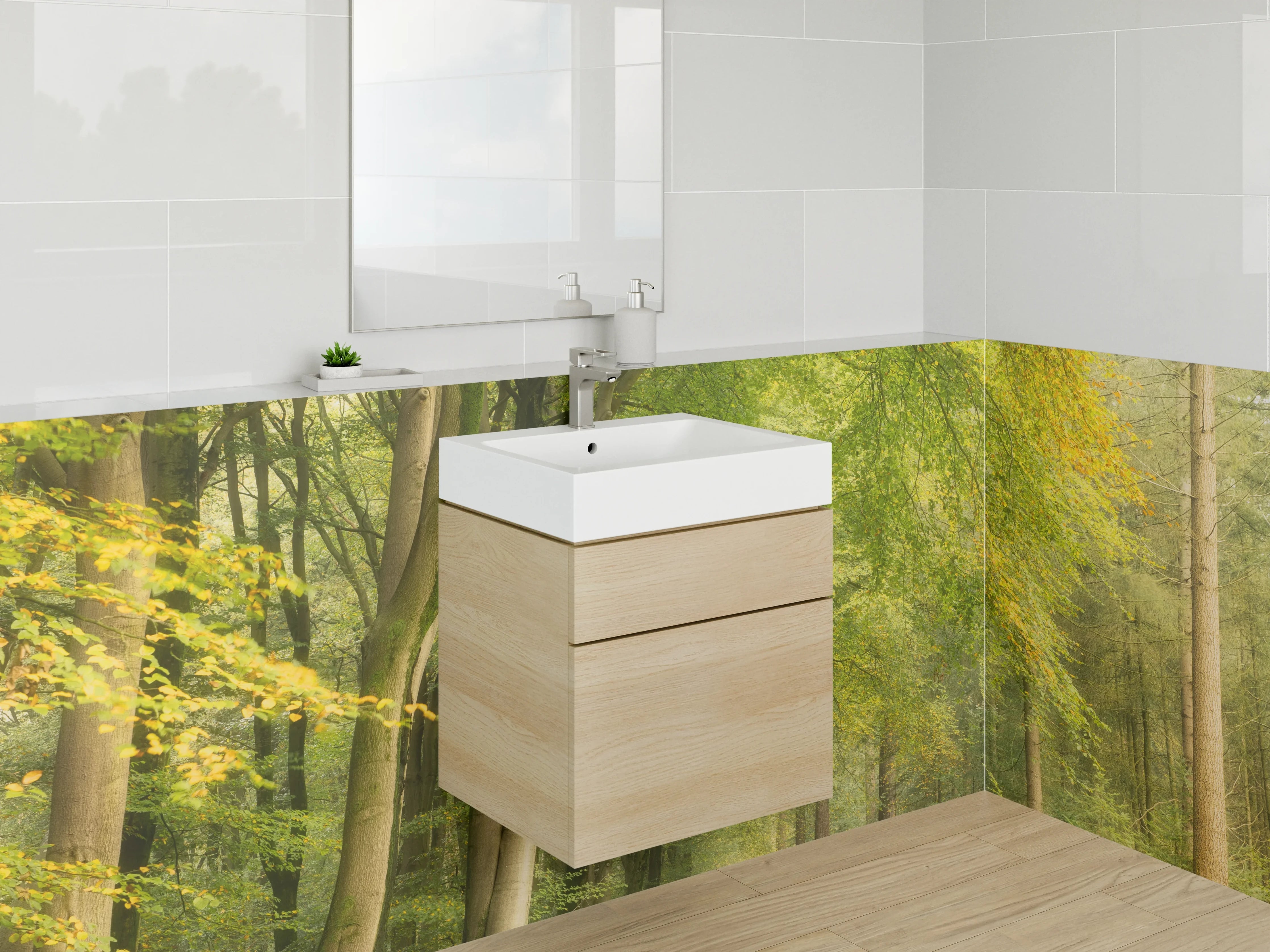 Waschbecken-Rückwand - Frühlingserwachen im Wald