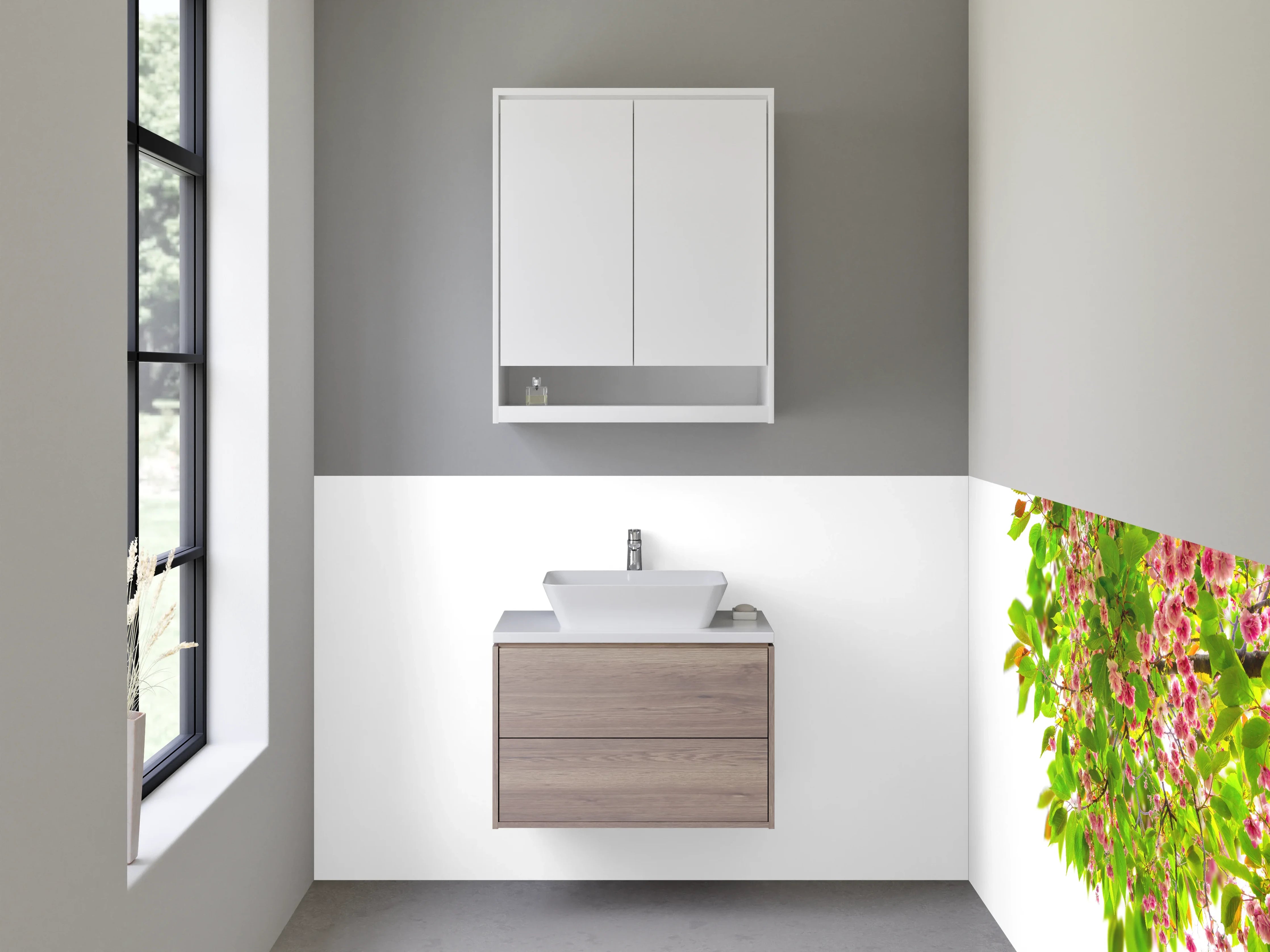 Waschbecken-Rückwand - Frühlingshafte Blüten und Blätter