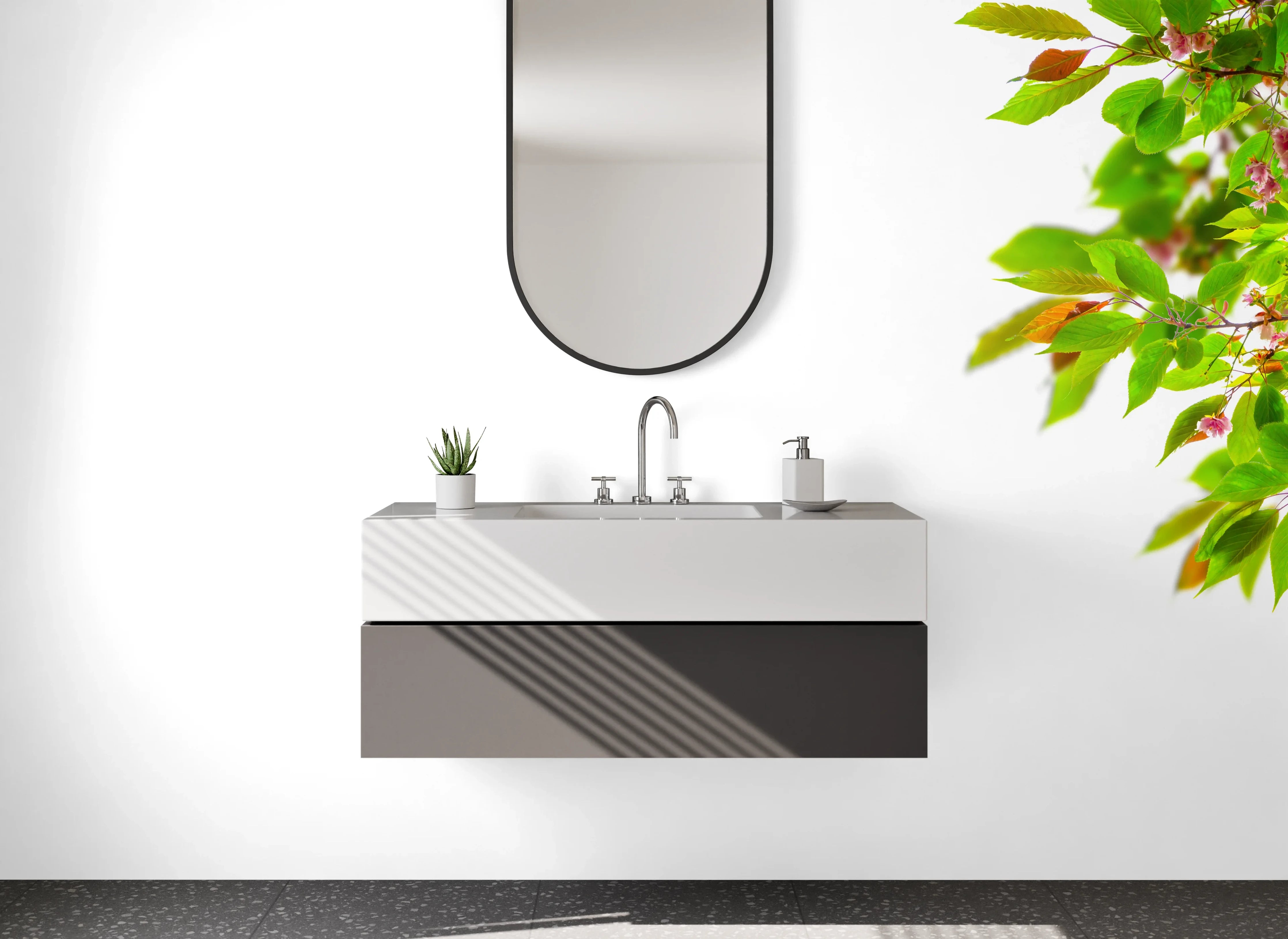 Waschbecken-Rückwand - Frühlingshafte Blüten und Blätter