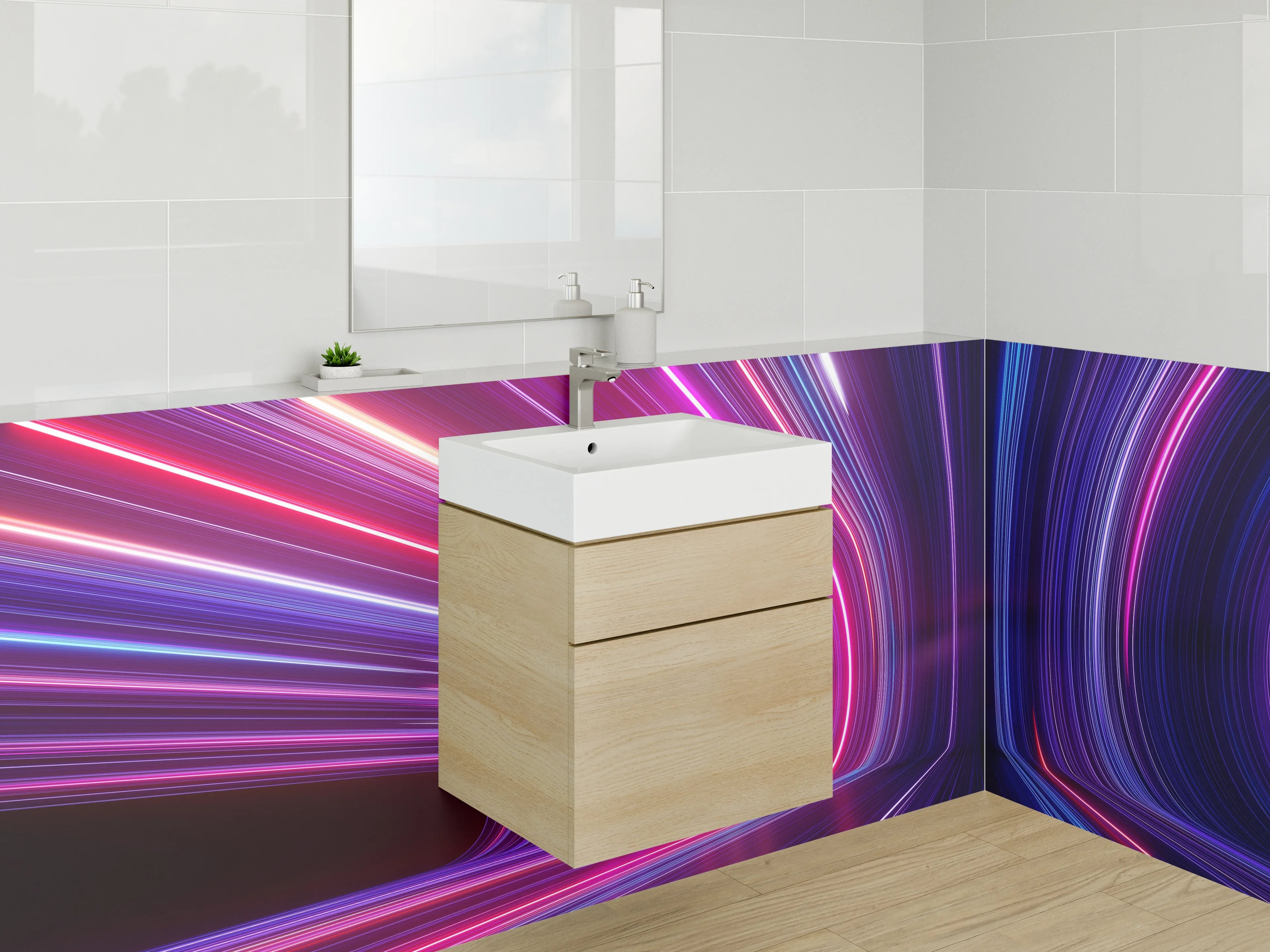 Waschbecken-Rückwand - Futuristische Neon-Lichter Tunnel Abstrakt