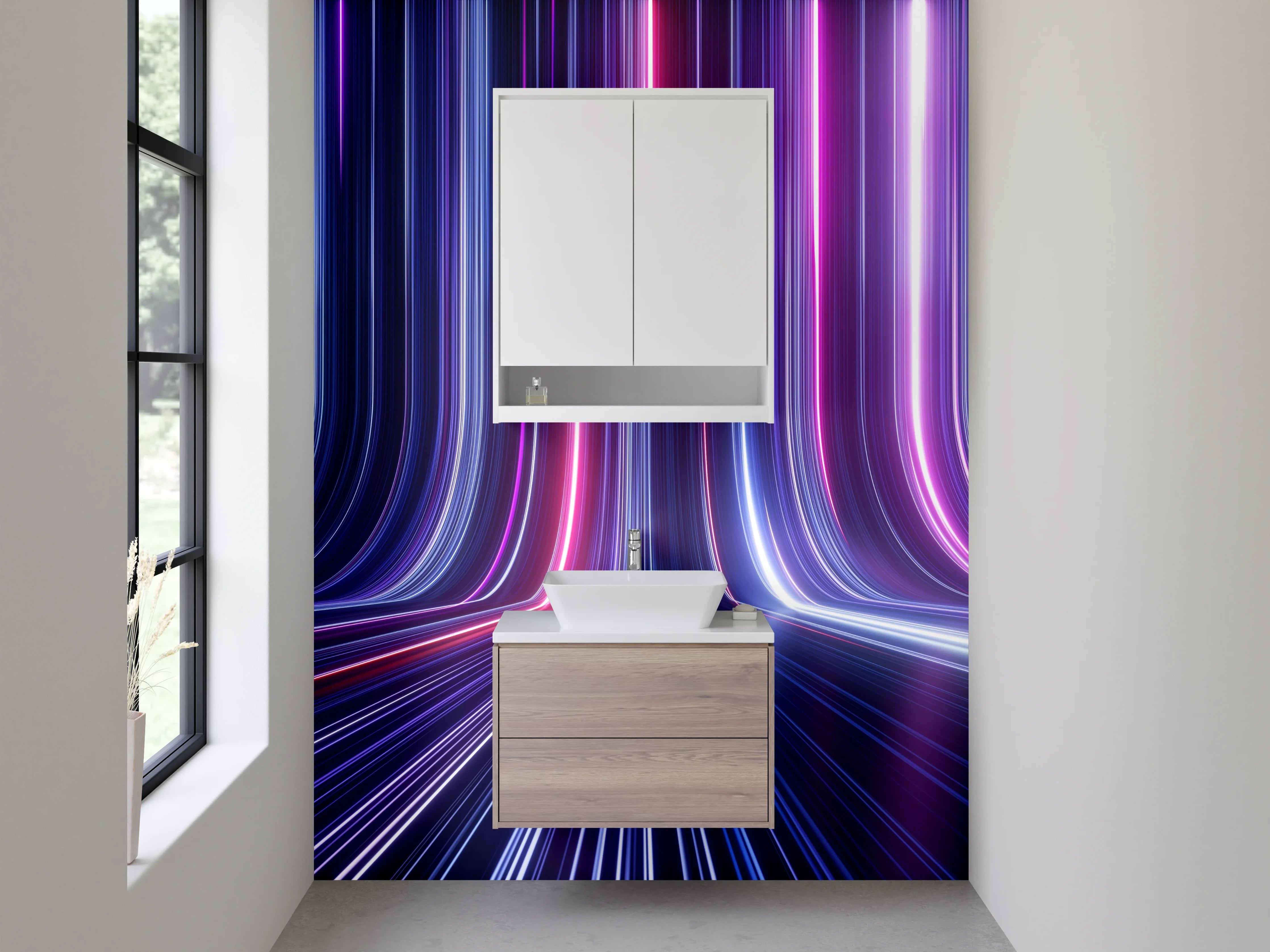 Waschbecken-Rückwand - Futuristisches Neon-Lichtmuster Abstrakt