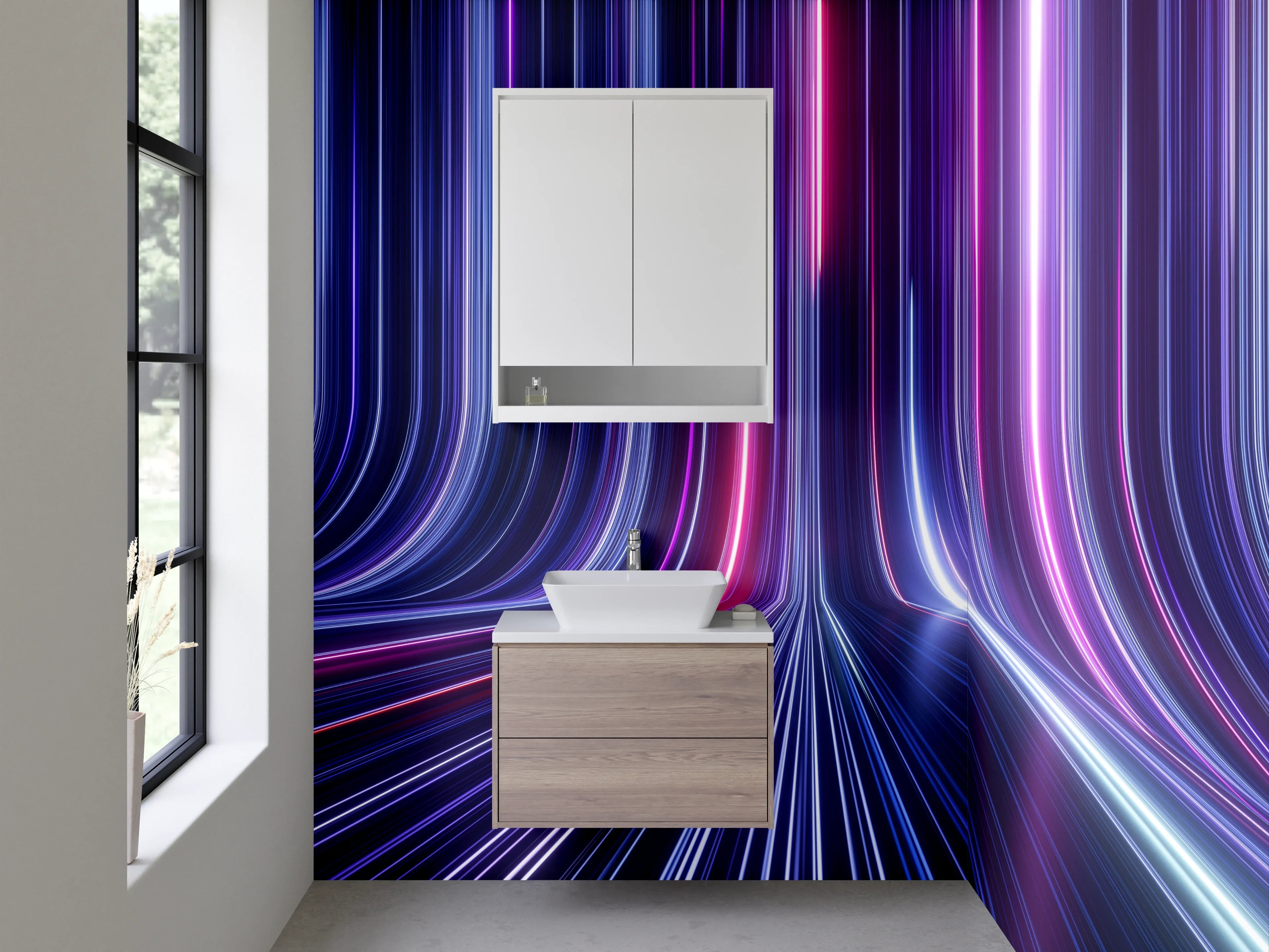 Waschbecken-Rückwand - Futuristisches Neon-Lichtmuster Abstrakt
