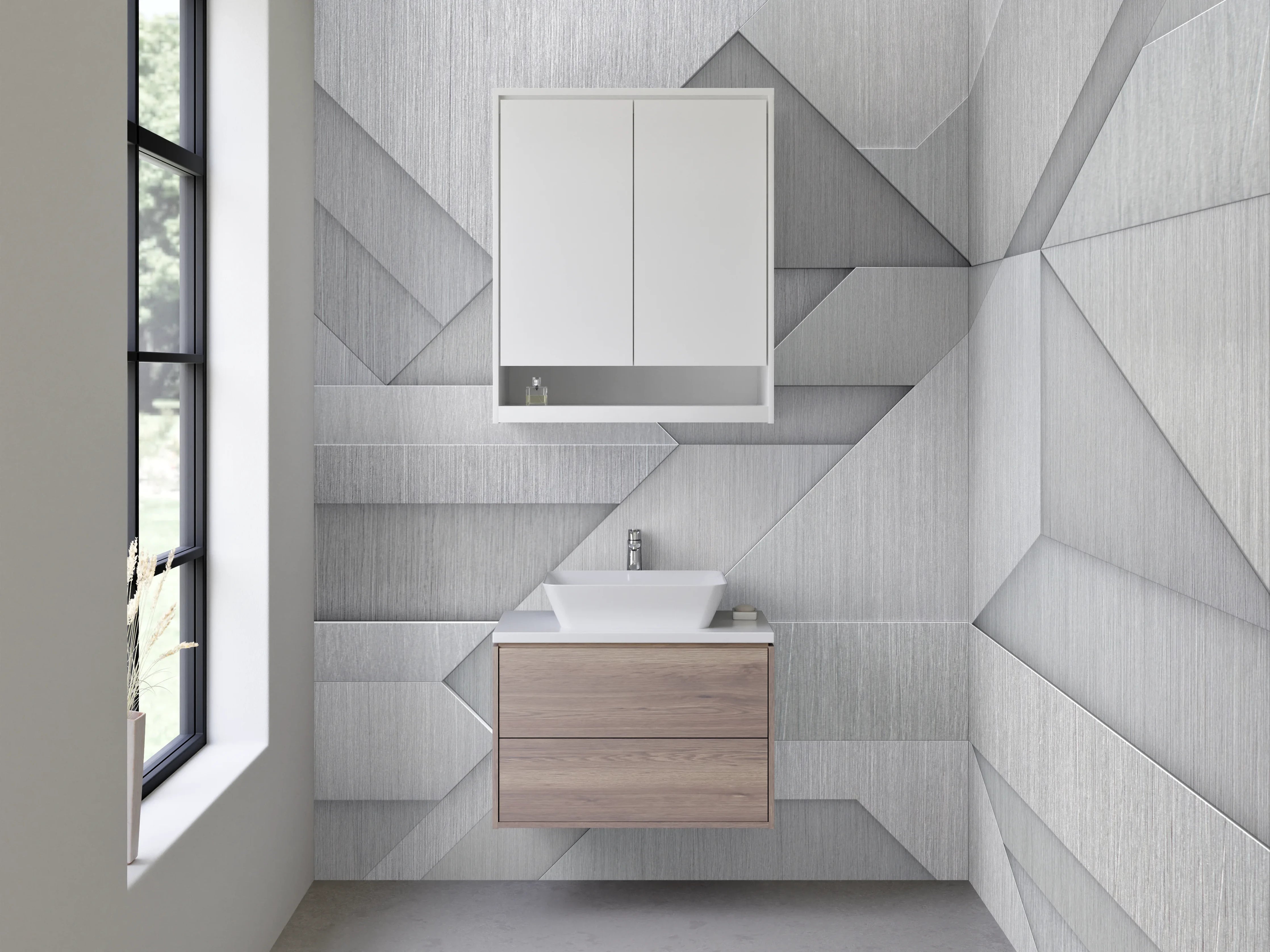 Waschbecken-Rückwand - Gebürstete Metalloptik Geometrie Modern