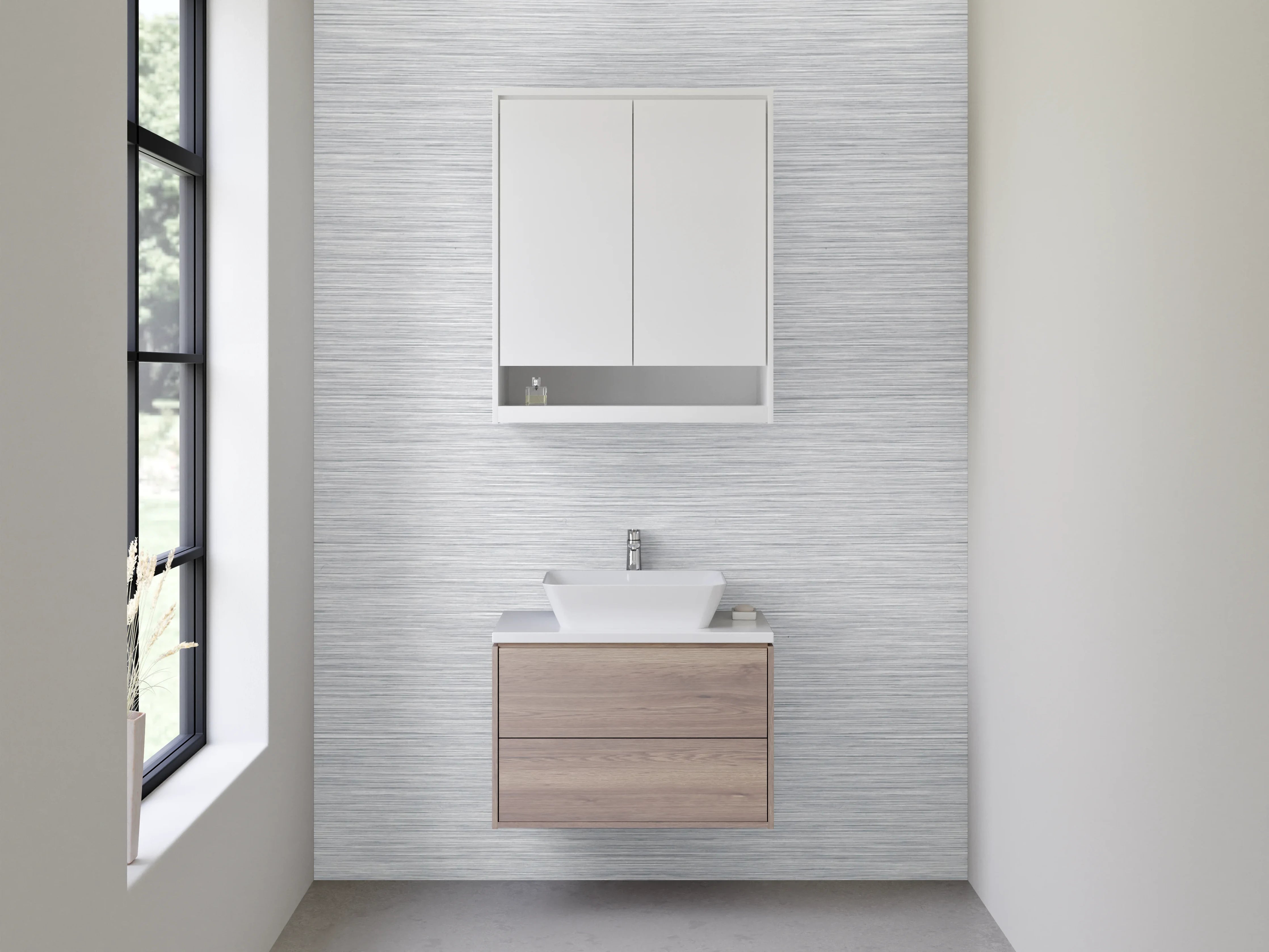 Waschbecken-Rückwand - Gebürstetes Metall in Weiß und Grau