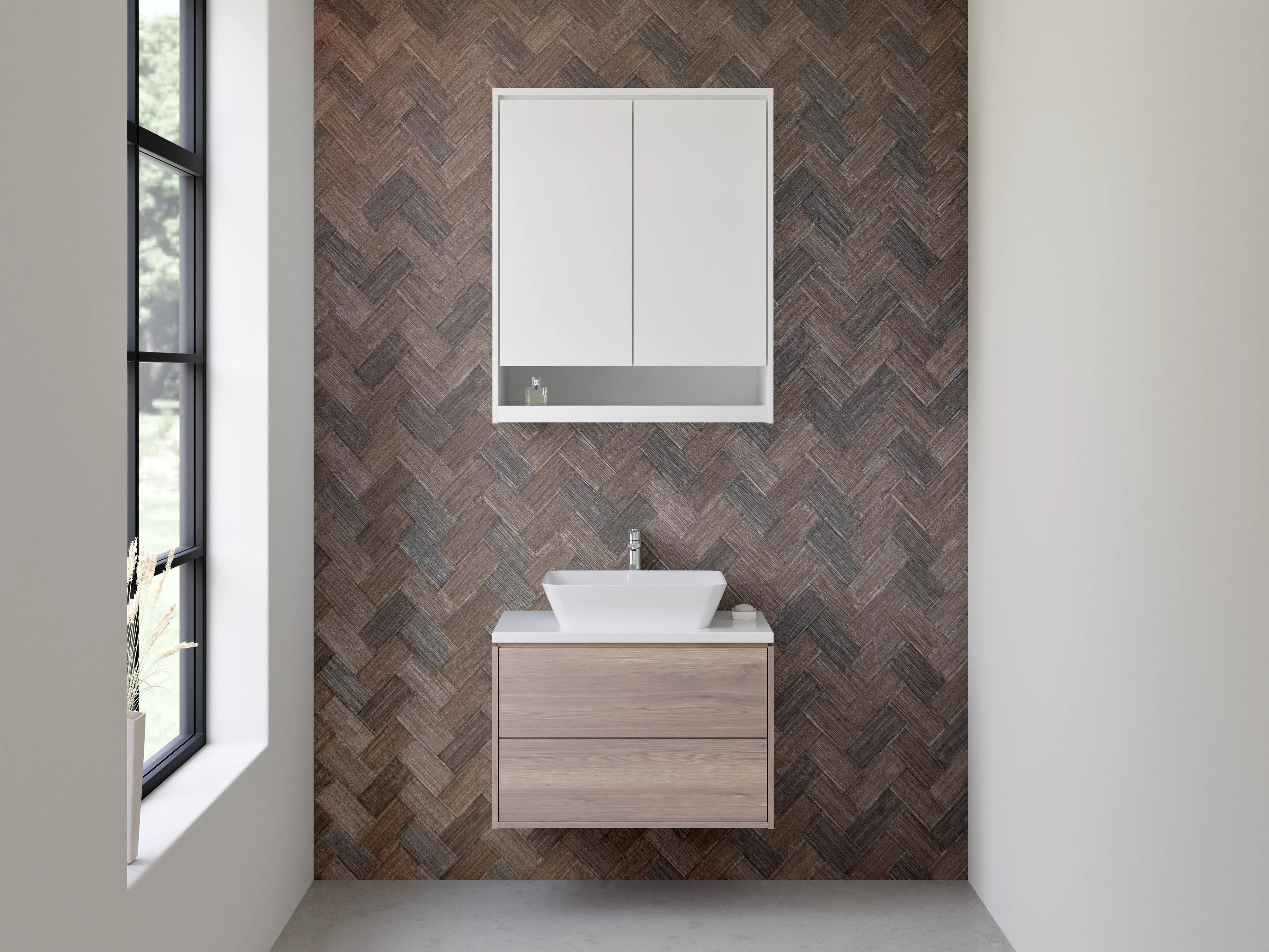 Waschbecken-Rückwand - Geflochtenes Holz-Muster Braun Deko