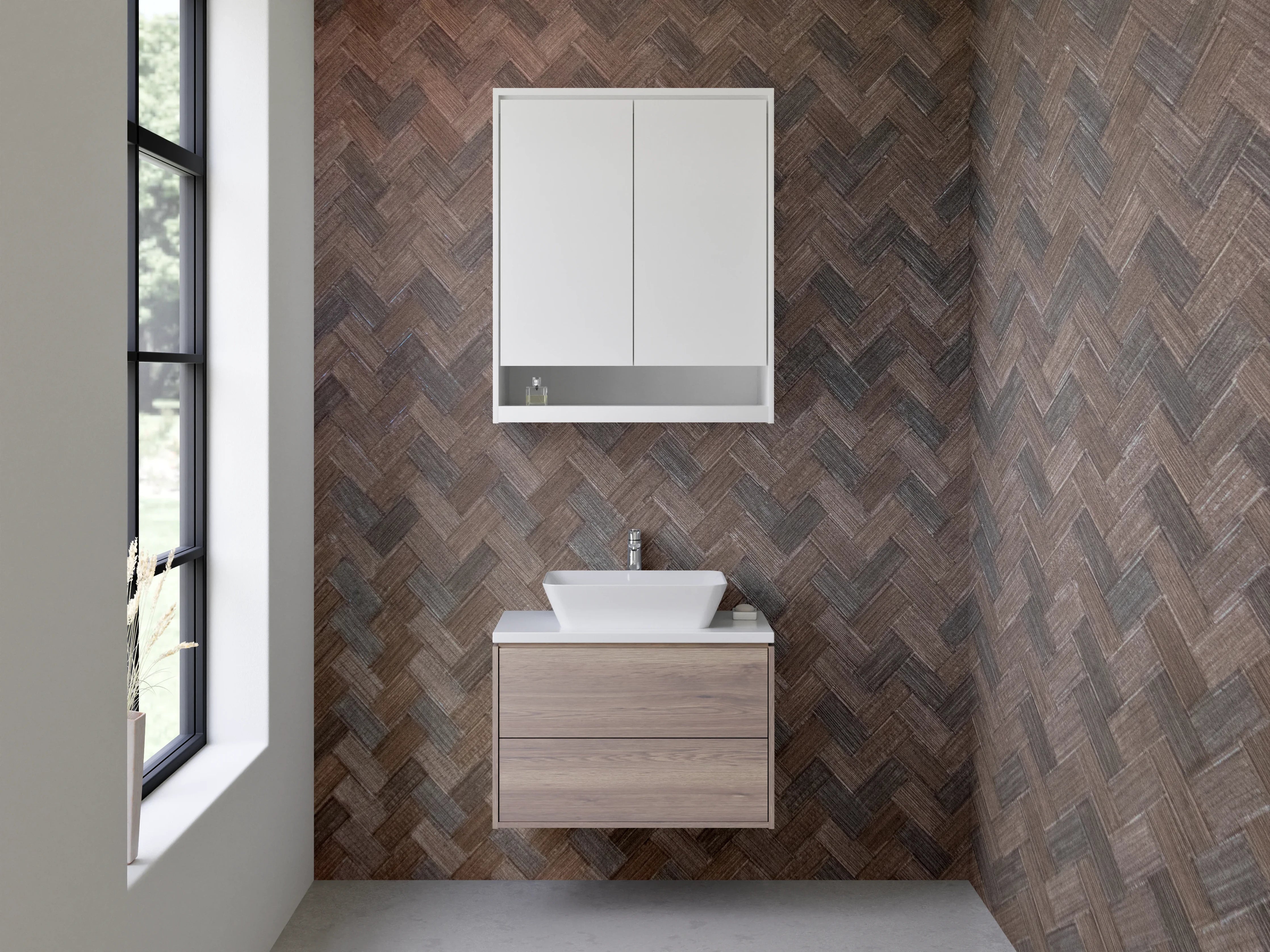 Waschbecken-Rückwand - Geflochtenes Holz-Muster Braun Deko