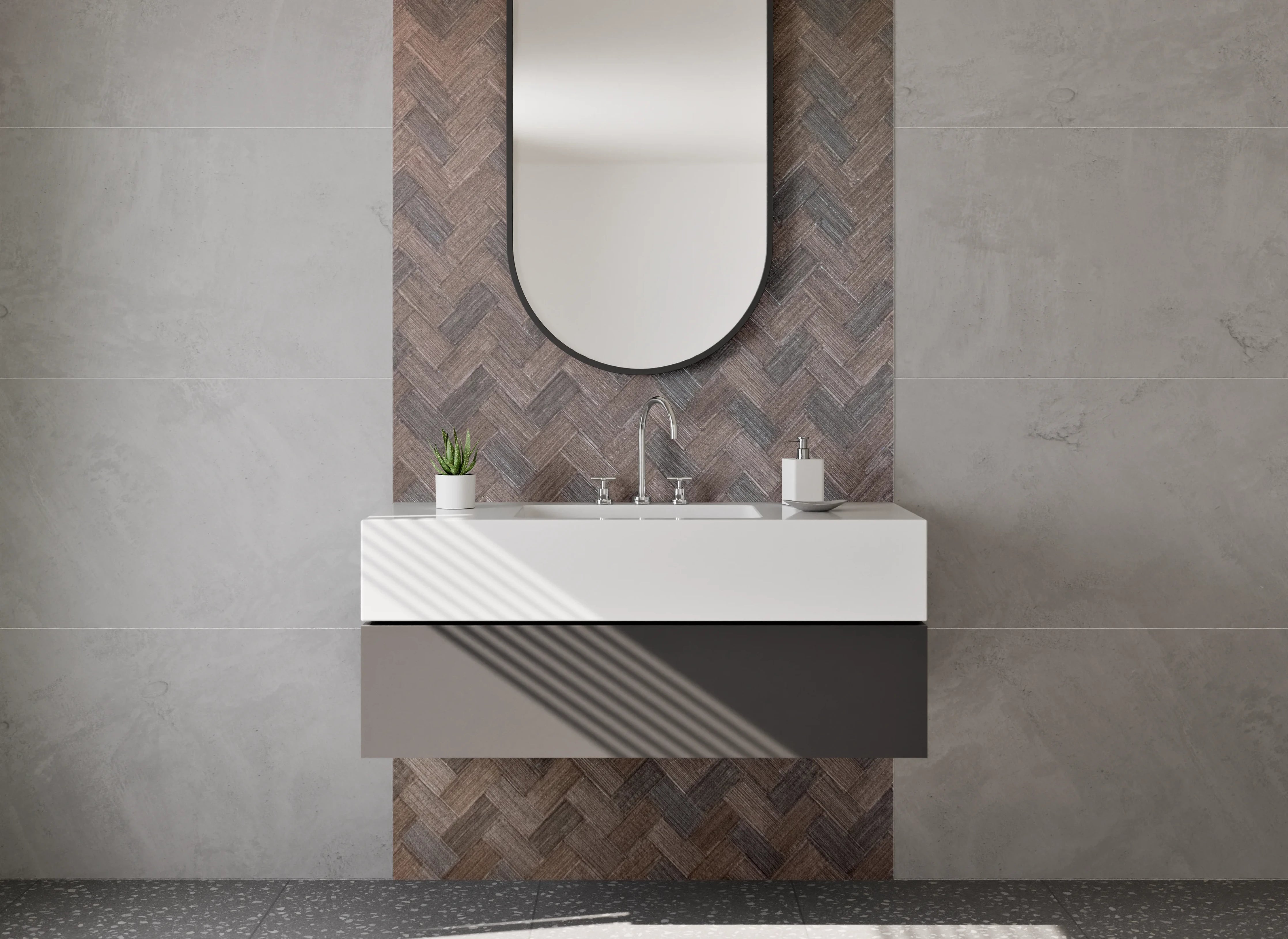 Waschbecken-Rückwand - Geflochtenes Holz-Muster Braun Deko