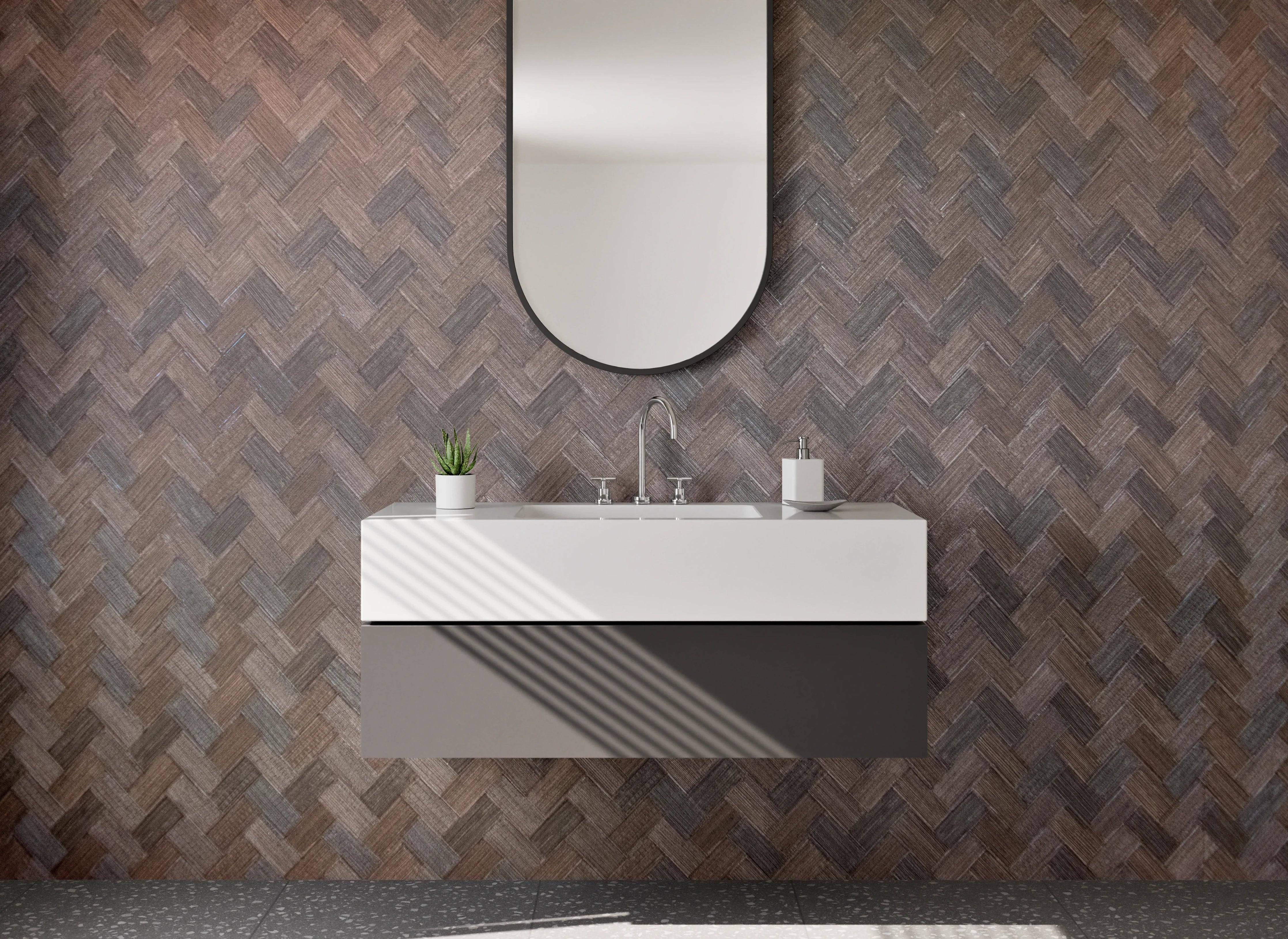 Waschbecken-Rückwand - Geflochtenes Holz-Muster Braun Deko
