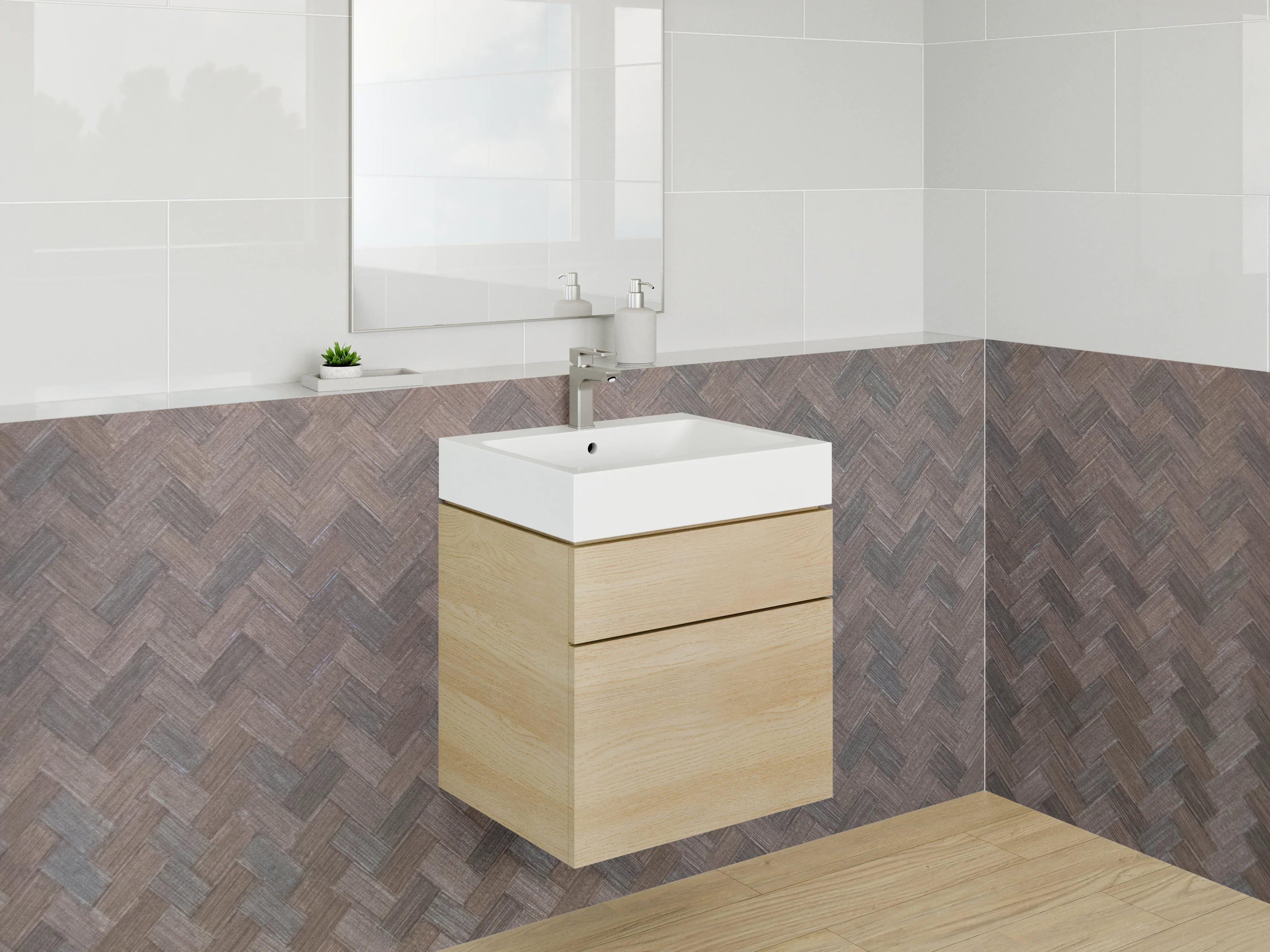 Waschbecken-Rückwand - Geflochtenes Holz-Muster Braun Deko