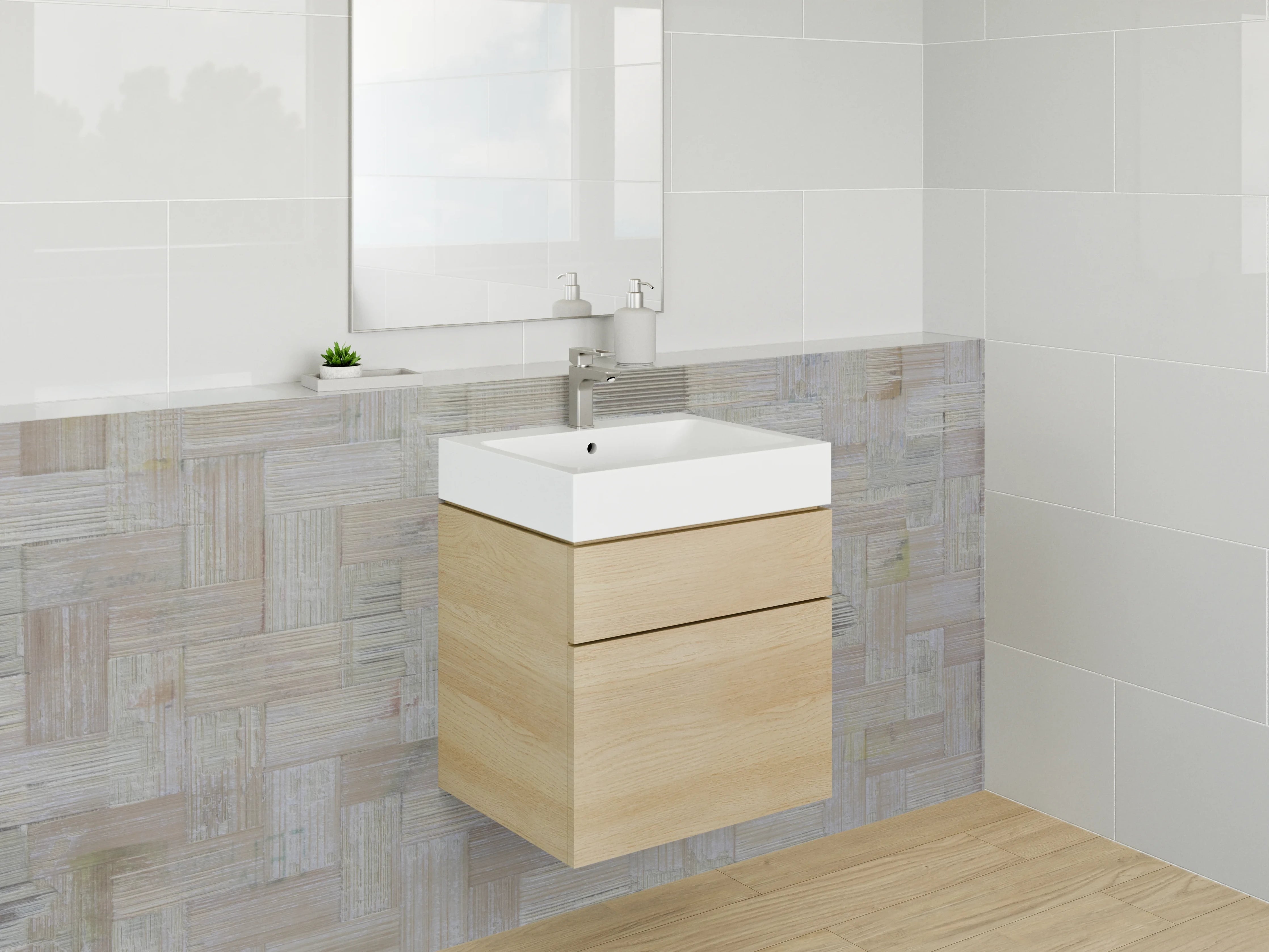 Waschbecken-Rückwand - Geflochtenes Holzfliesen-Muster Beige Grau