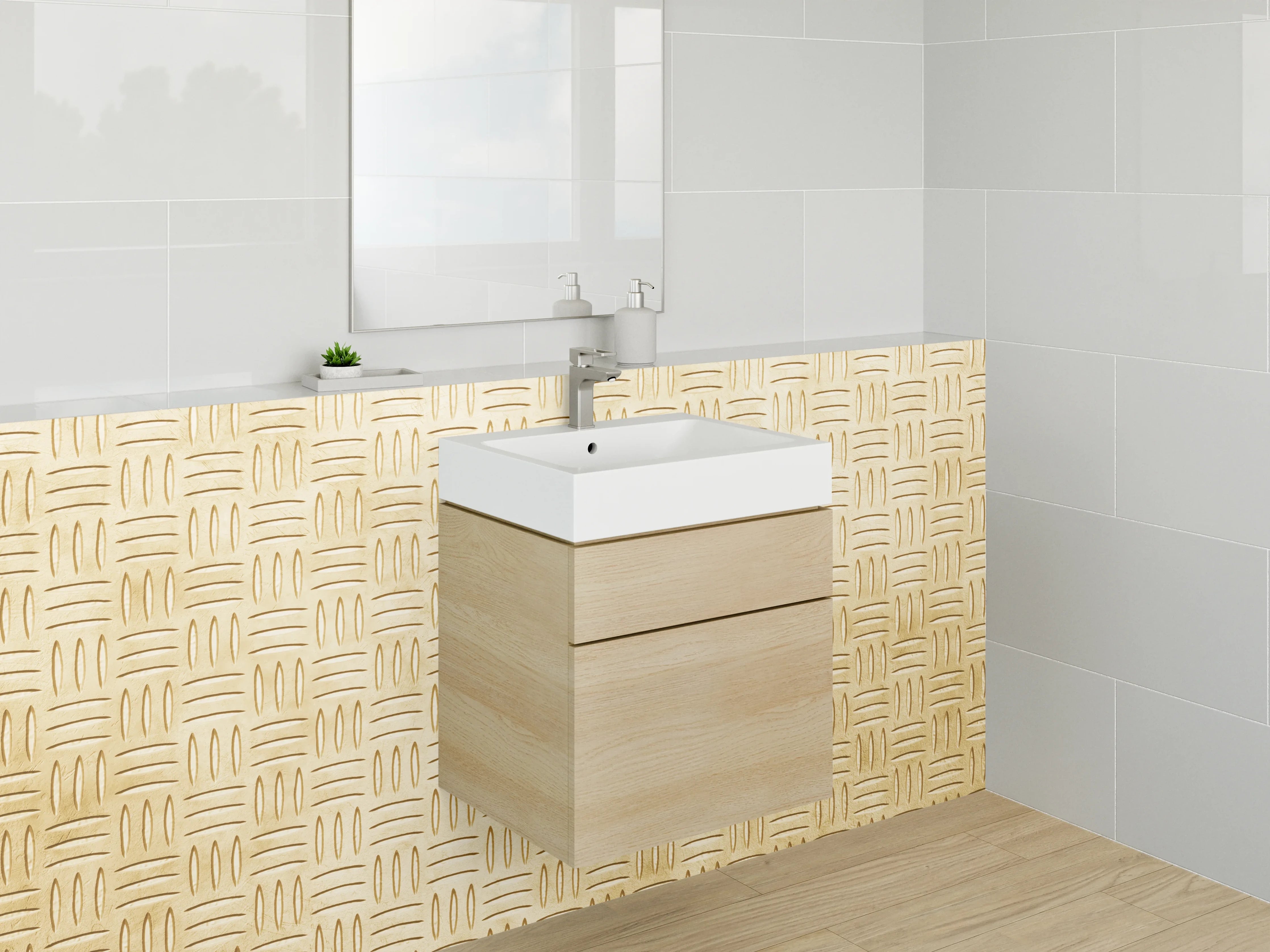 Waschbecken-Rückwand - Geflochtenes Korbmuster Beige Braun