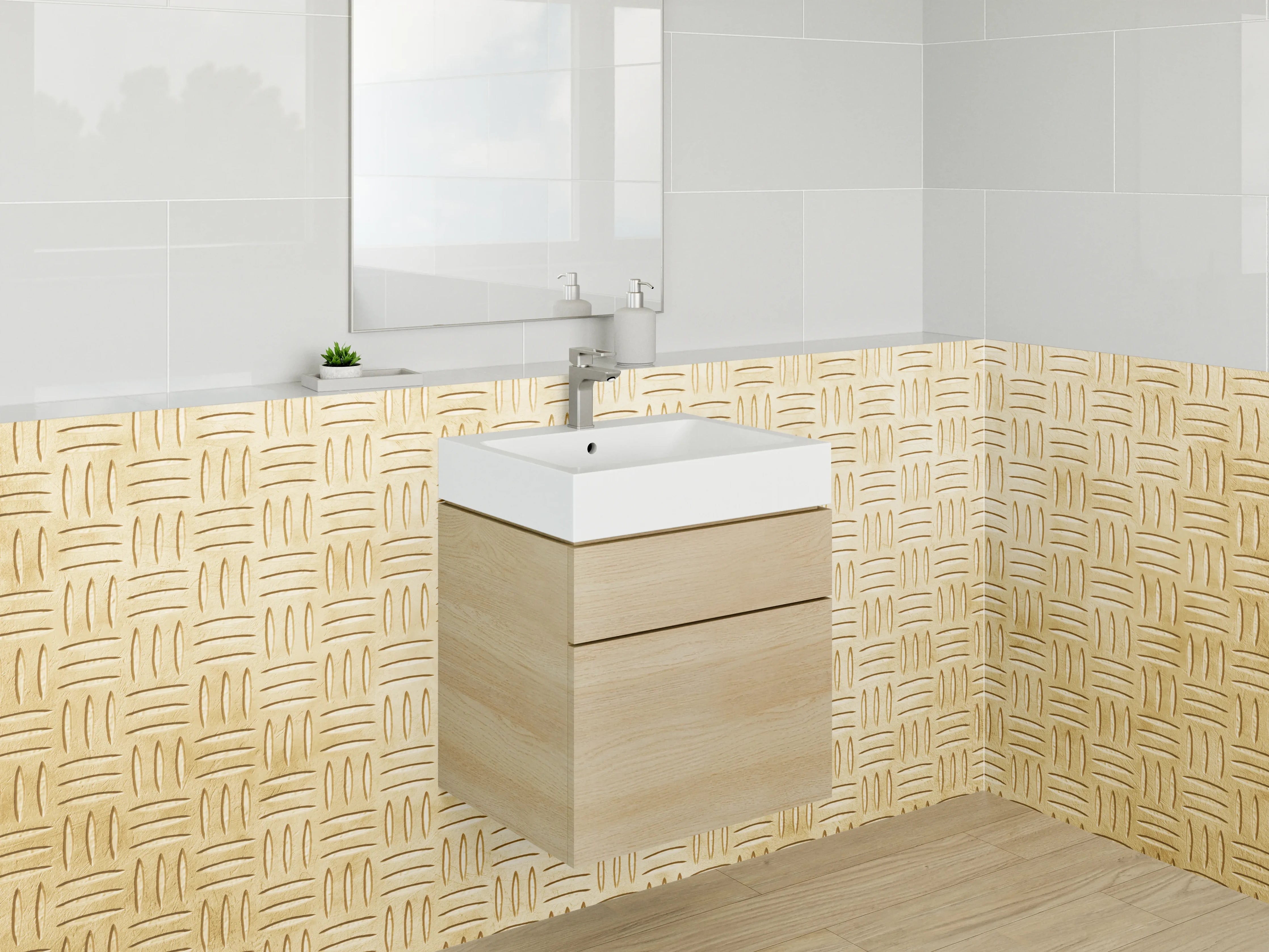 Waschbecken-Rückwand - Geflochtenes Korbmuster Beige Braun
