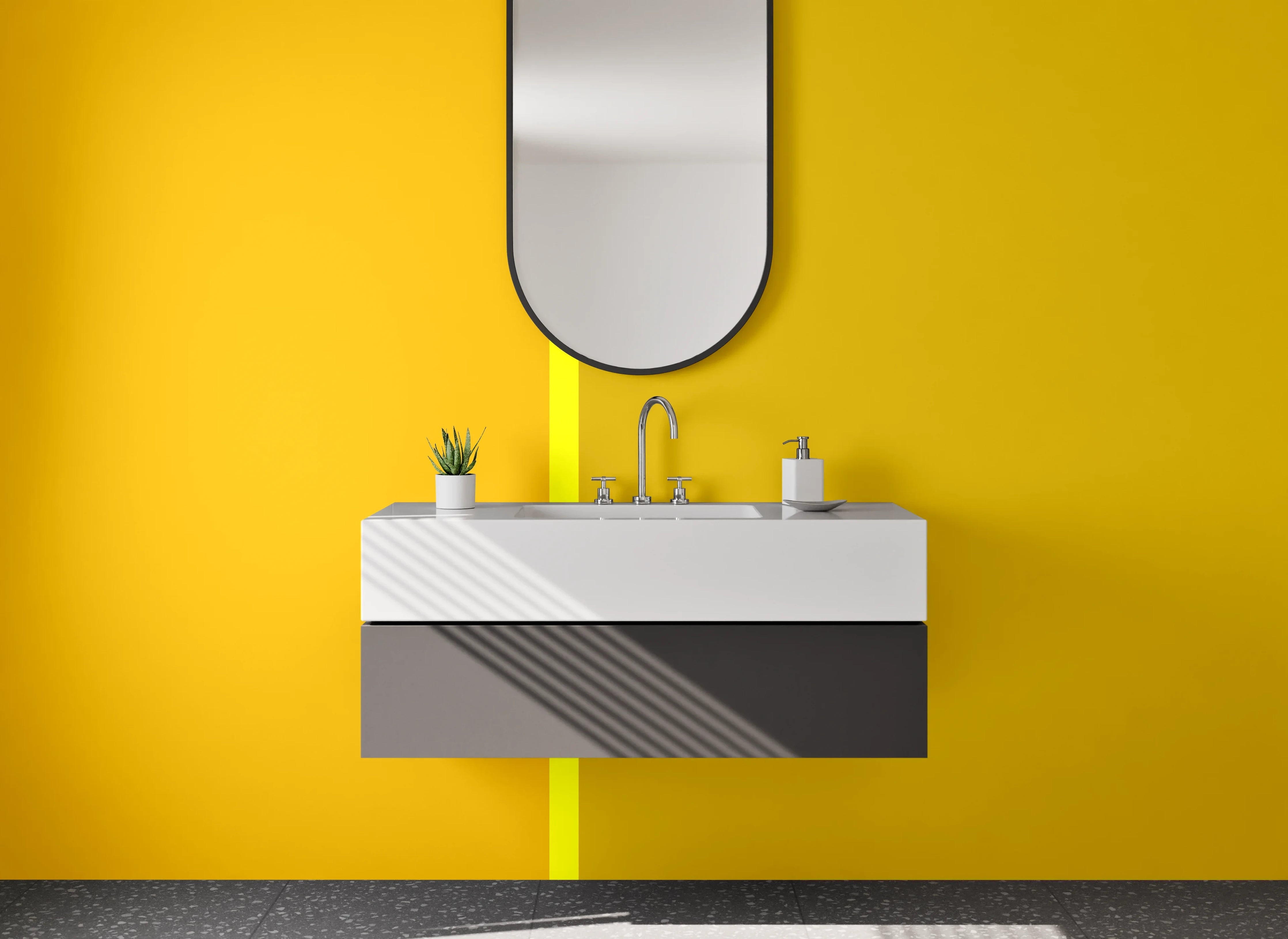 Waschbecken-Rückwand - Gelb und Grau Streifenmuster