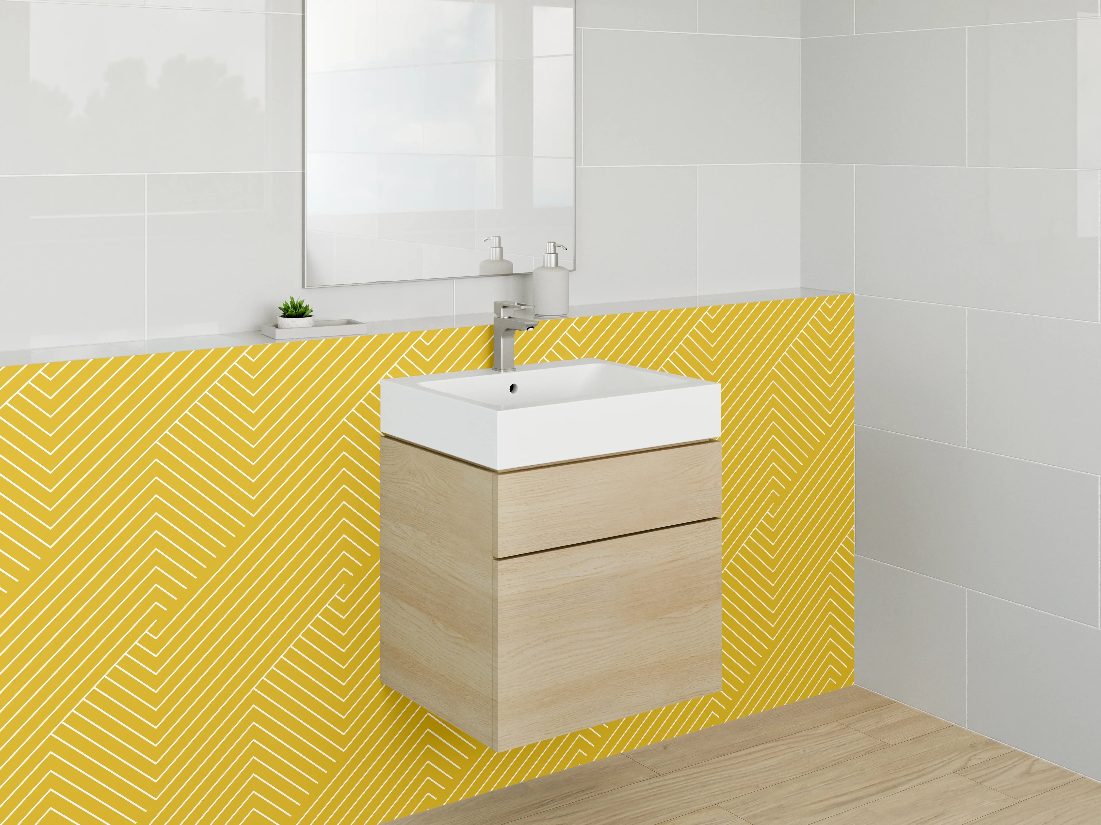 Waschbecken-Rückwand - Gelbe Retro Linien Muster