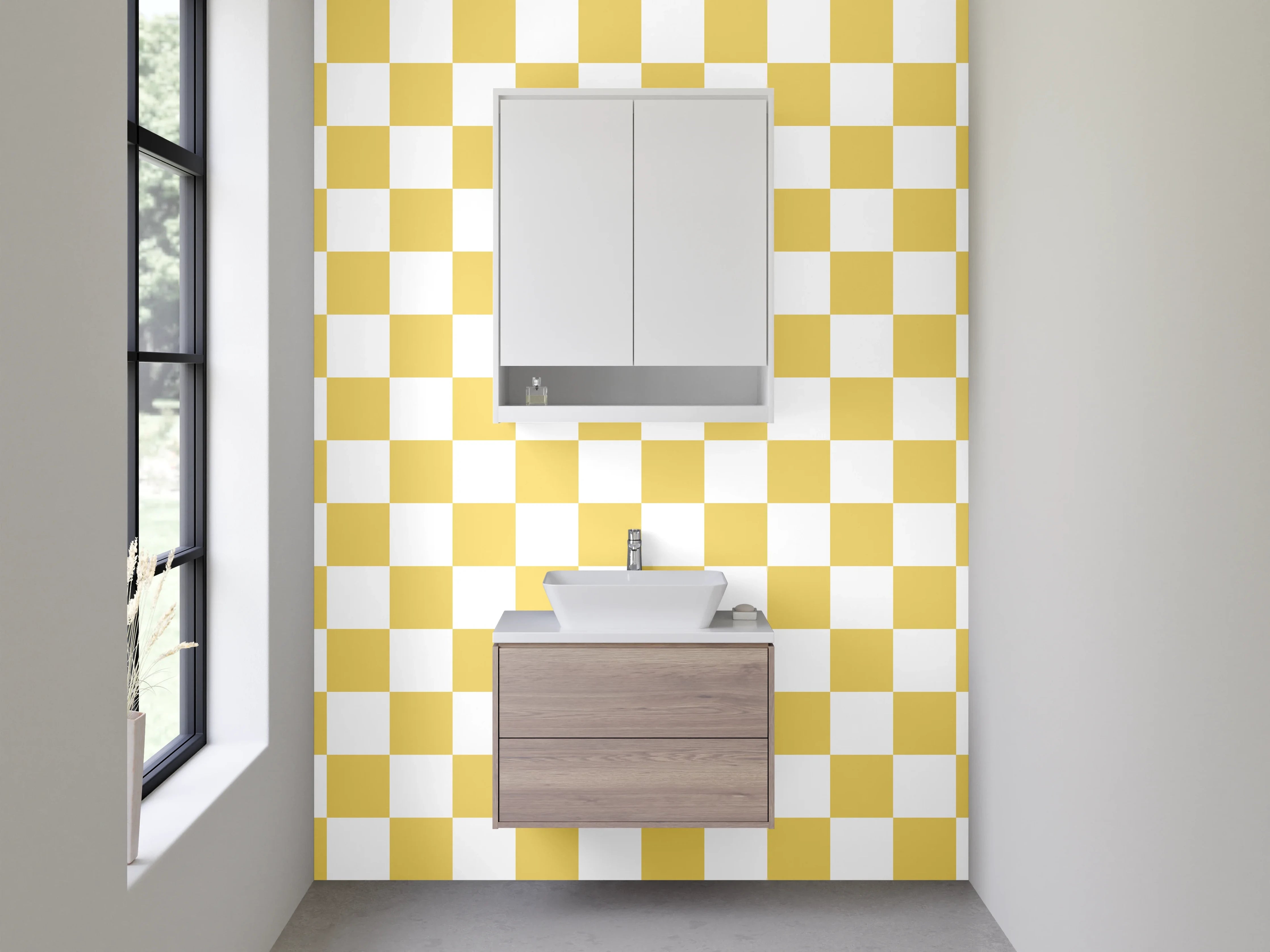 Waschbecken-Rückwand - Gelbes Karo Muster Retro-Design