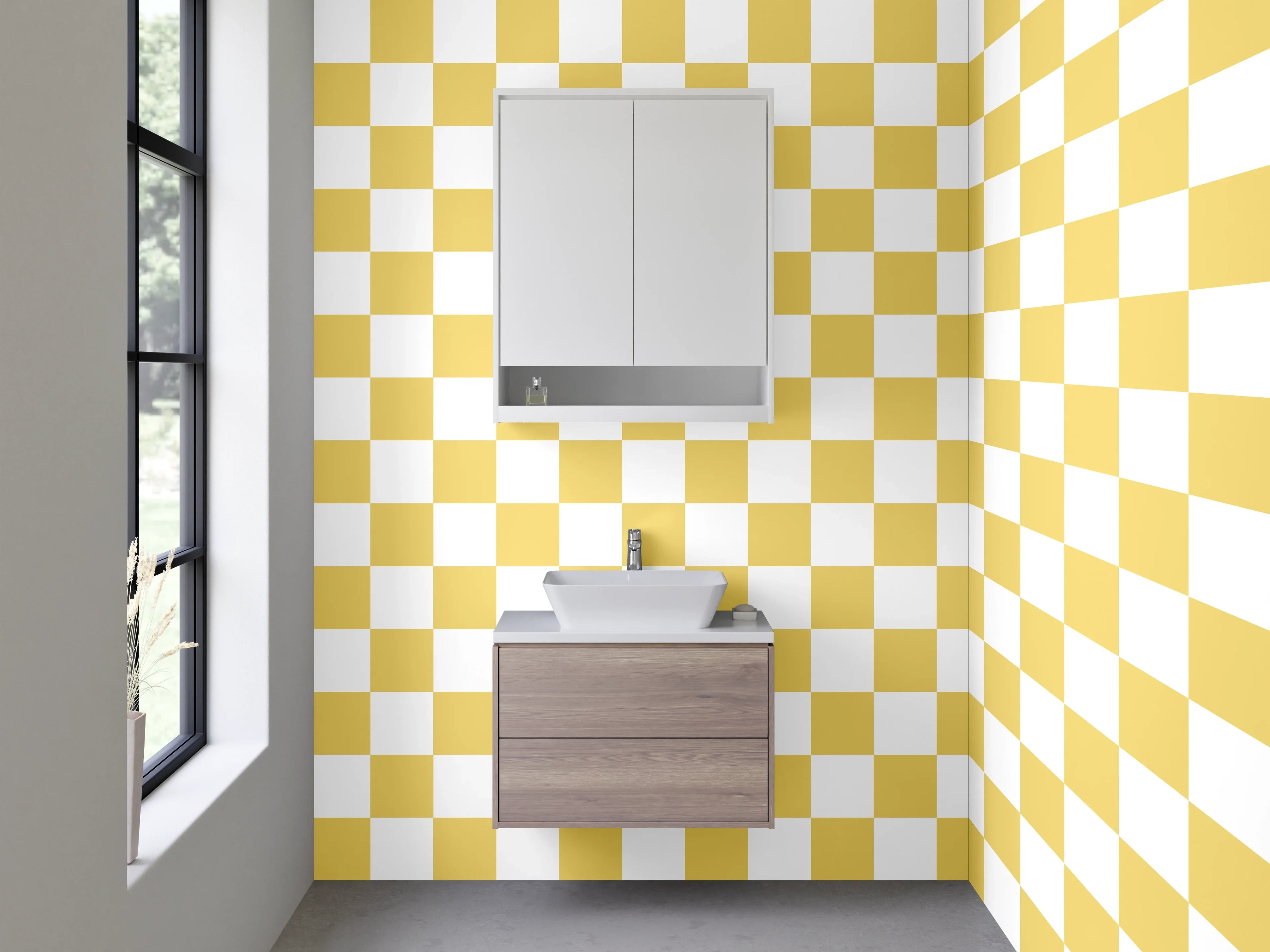 Waschbecken-Rückwand - Gelbes Karo Muster Retro-Design