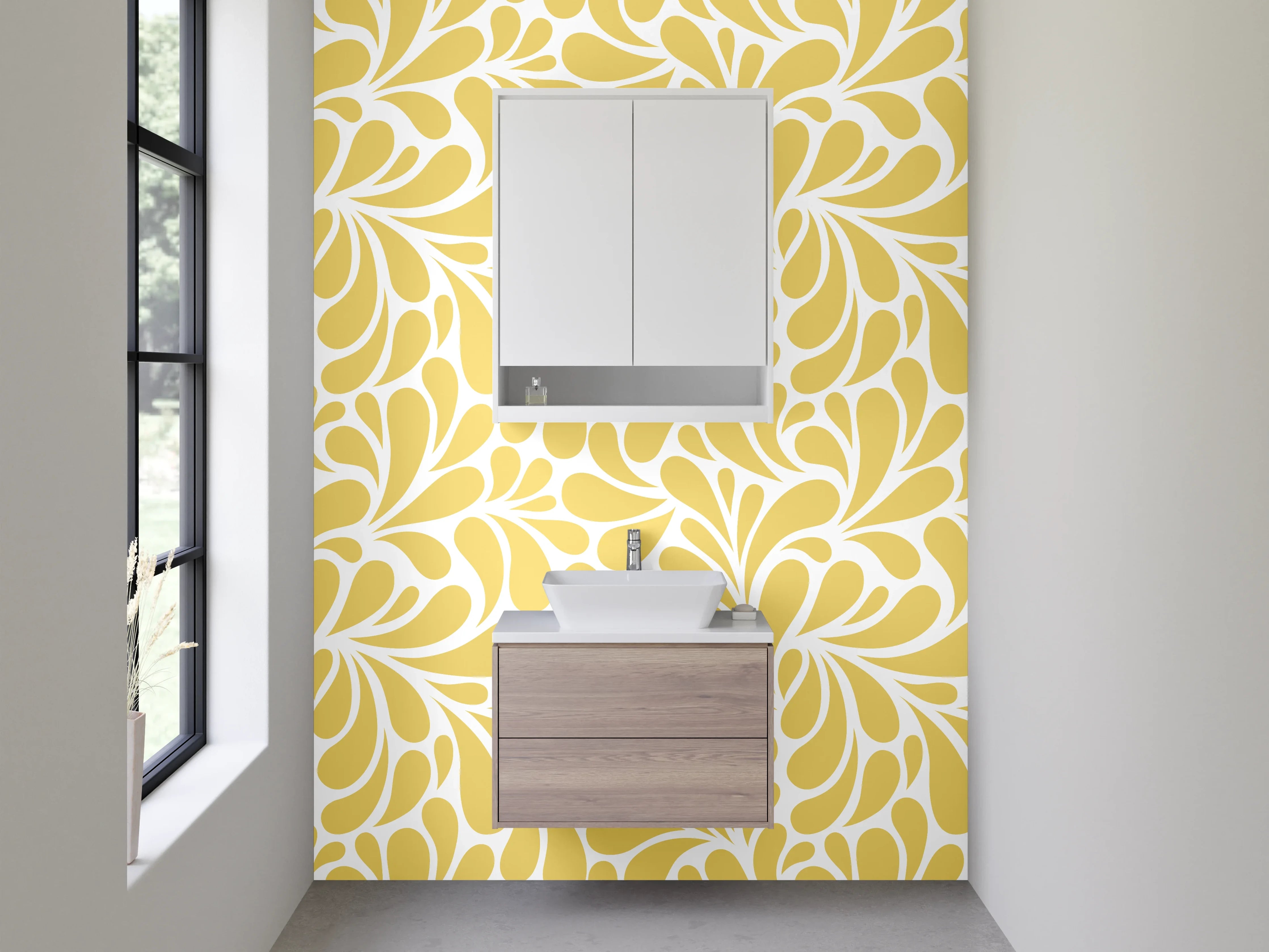 Waschbecken-Rückwand - Gelbes Ornamentmuster – Frischer Look