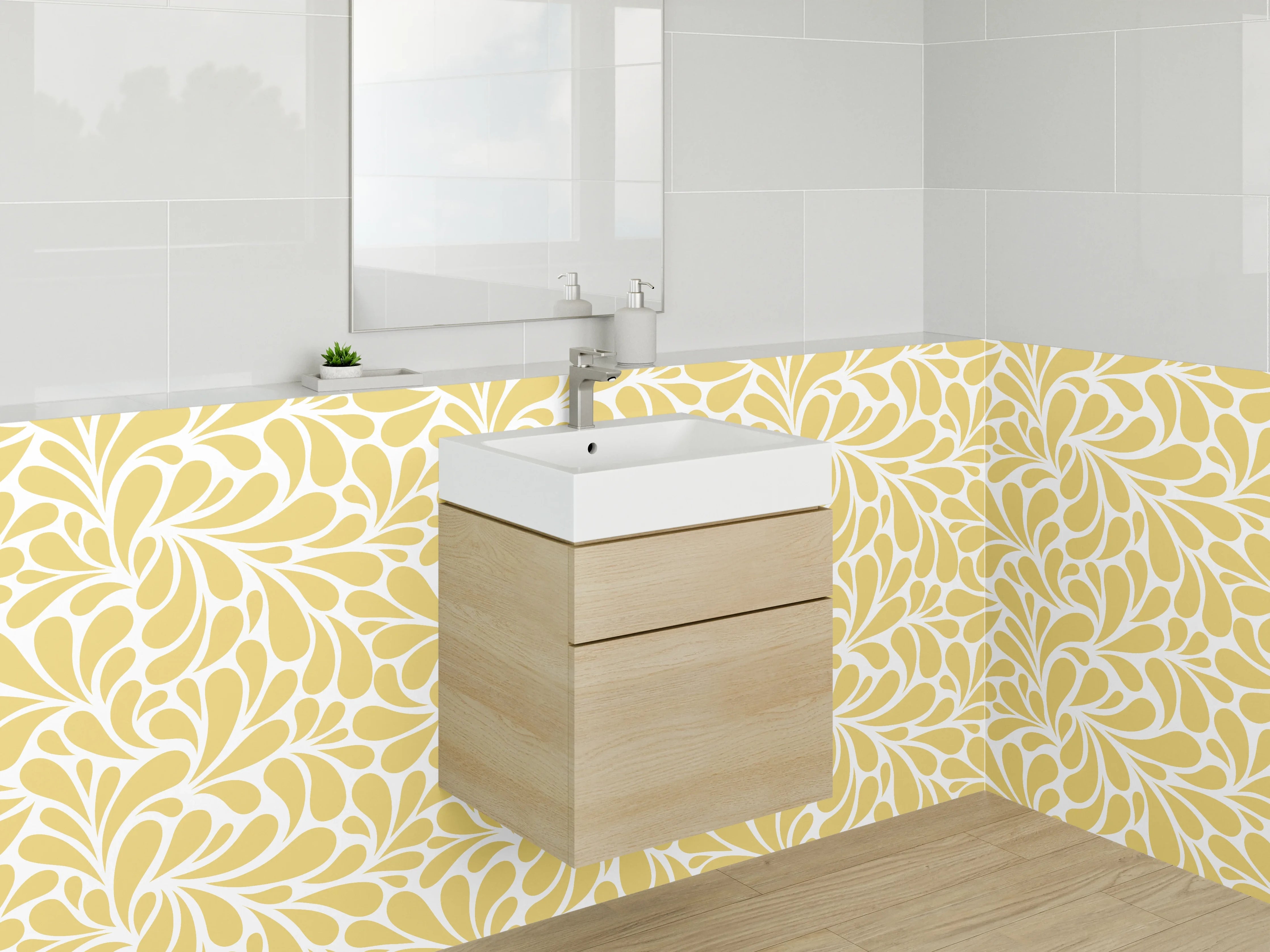 Waschbecken-Rückwand - Gelbes Ornamentmuster – Frischer Look