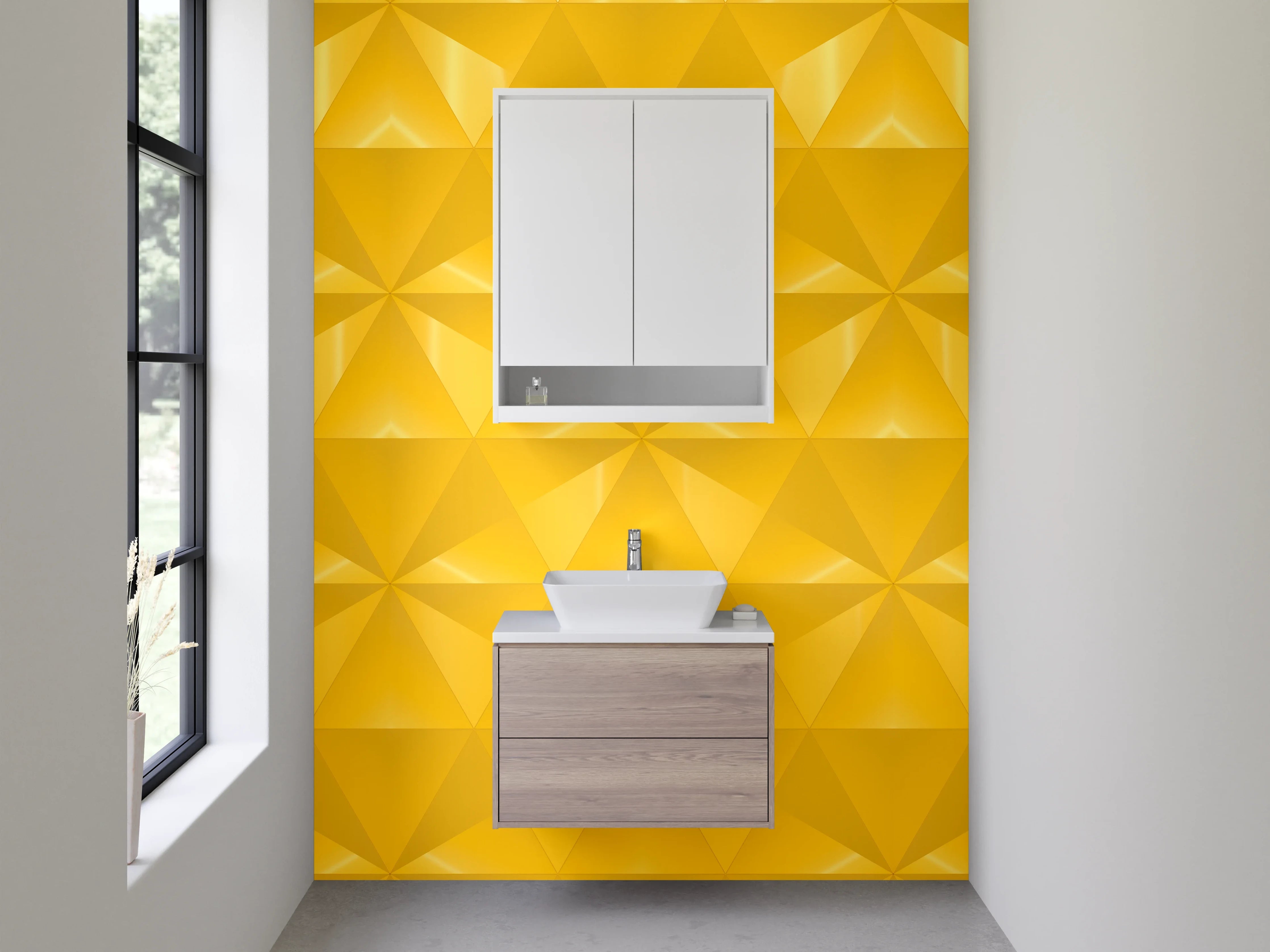 Waschbecken-Rückwand - Gelbes geometrisches Muster Design