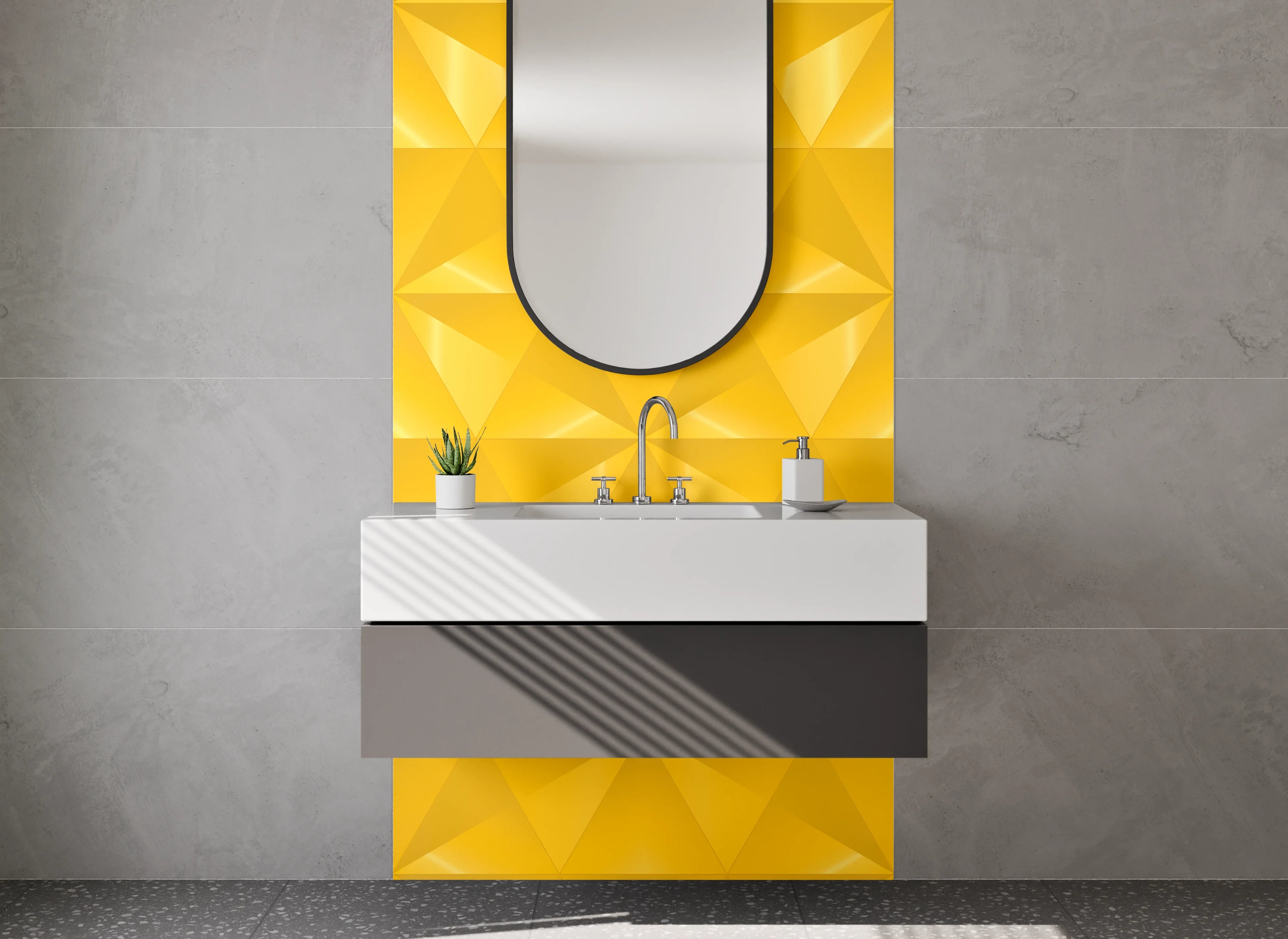Waschbecken-Rückwand - Gelbes geometrisches Muster Design