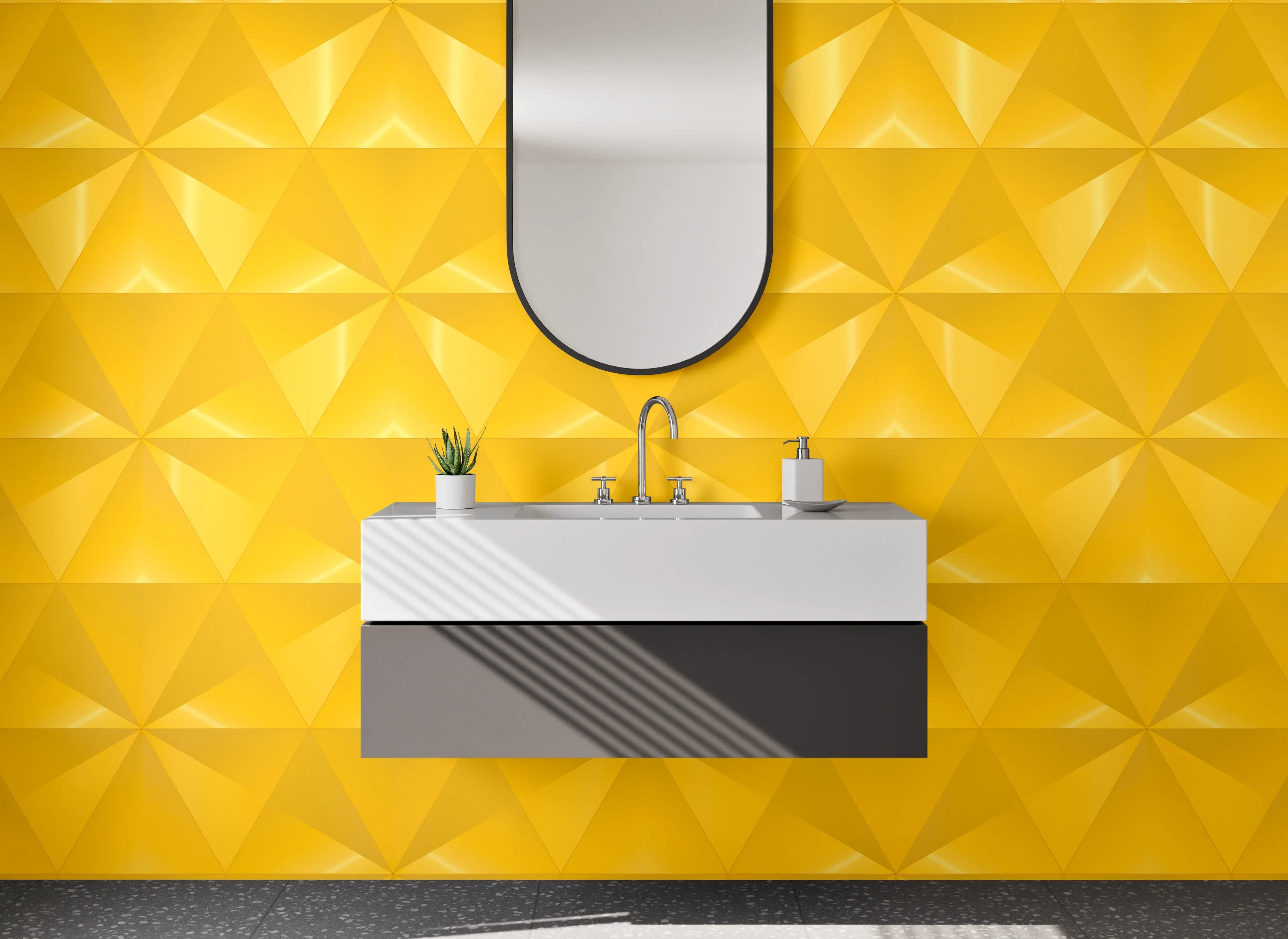 Waschbecken-Rückwand - Gelbes geometrisches Muster Design