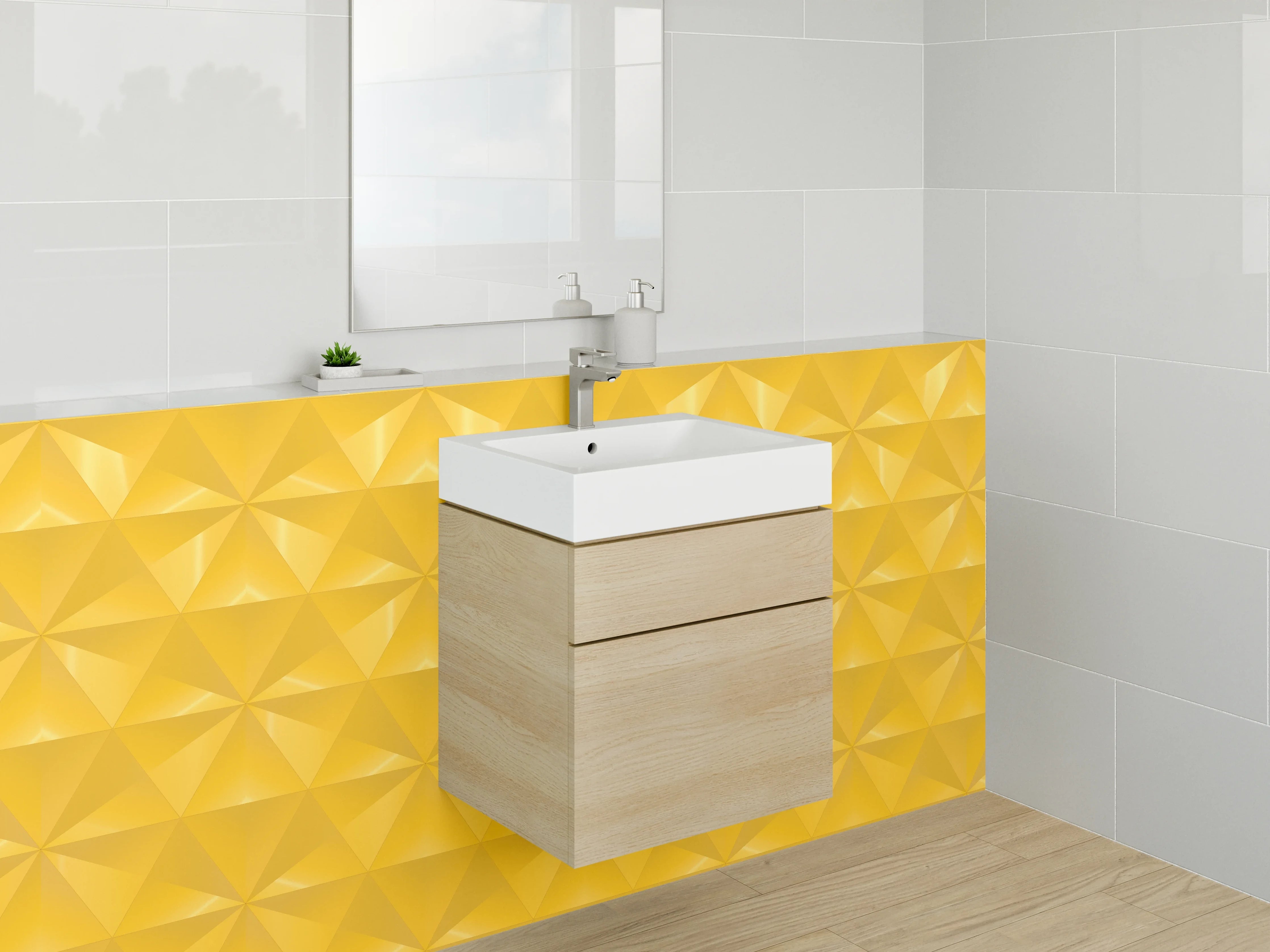 Waschbecken-Rückwand - Gelbes geometrisches Muster Design