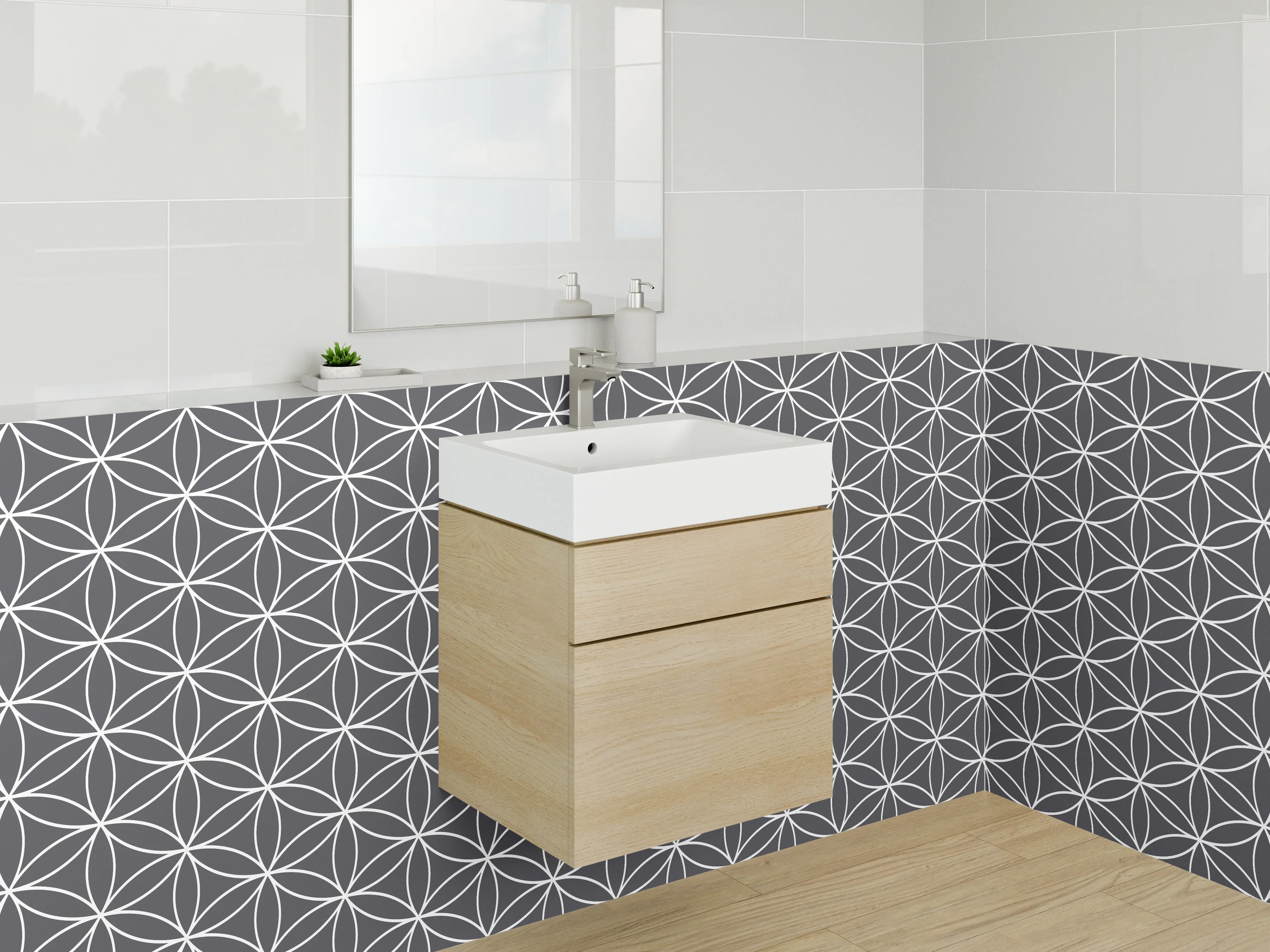 Waschbecken-Rückwand - Geometrisch grau-weißes Muster Wanddekor