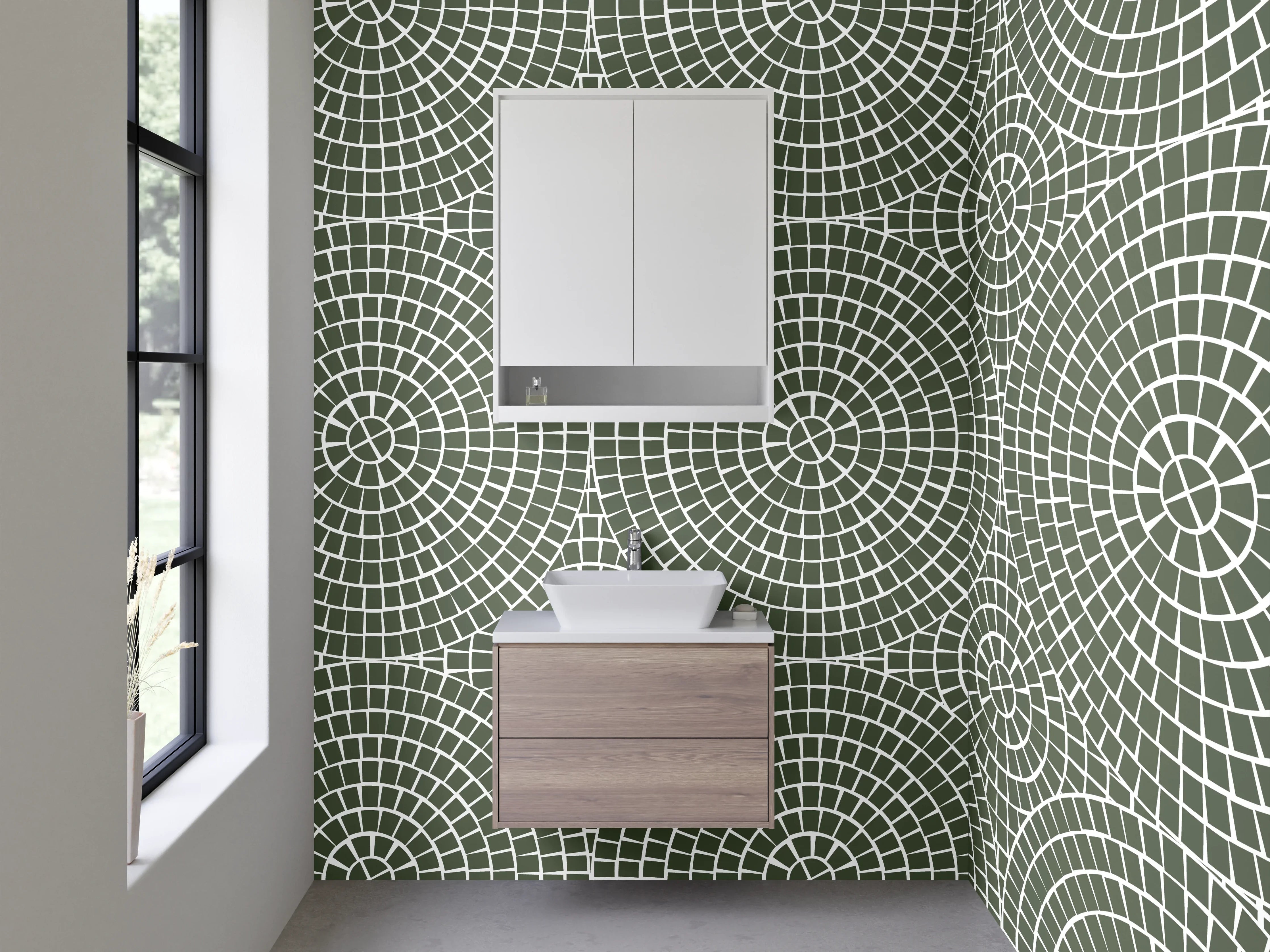 Waschbecken-Rückwand - Geometrisch grünes Mandala Muster