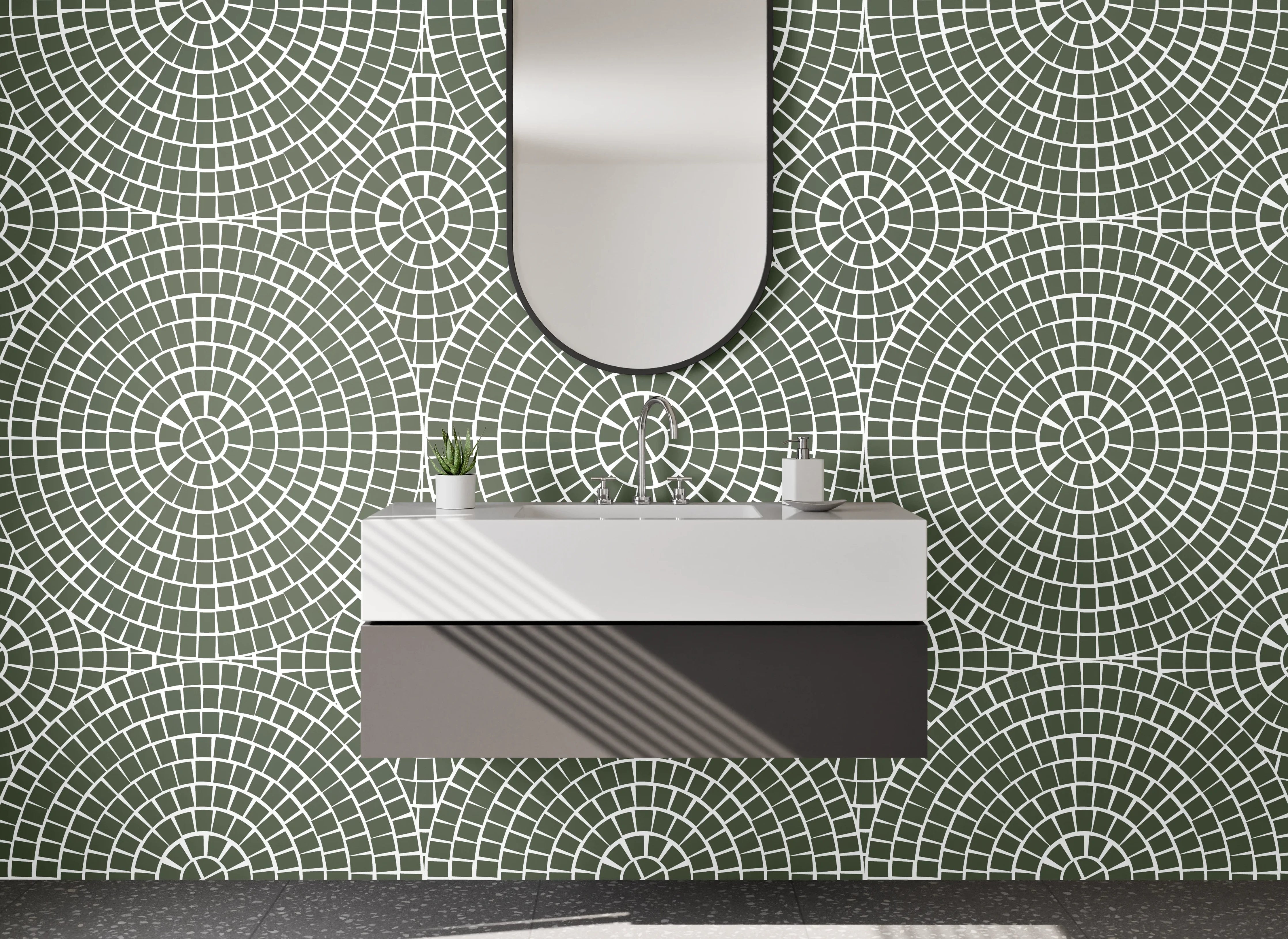 Waschbecken-Rückwand - Geometrisch grünes Mandala Muster