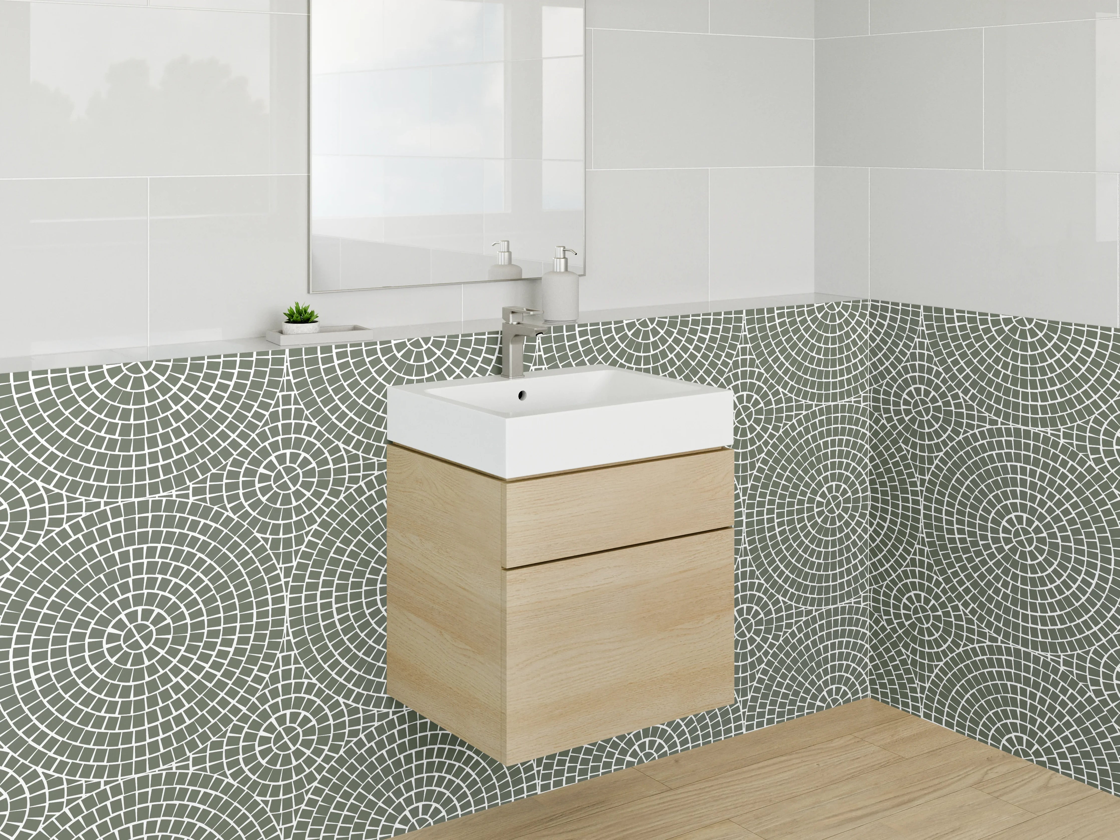 Waschbecken-Rückwand - Geometrisch grünes Mandala Muster