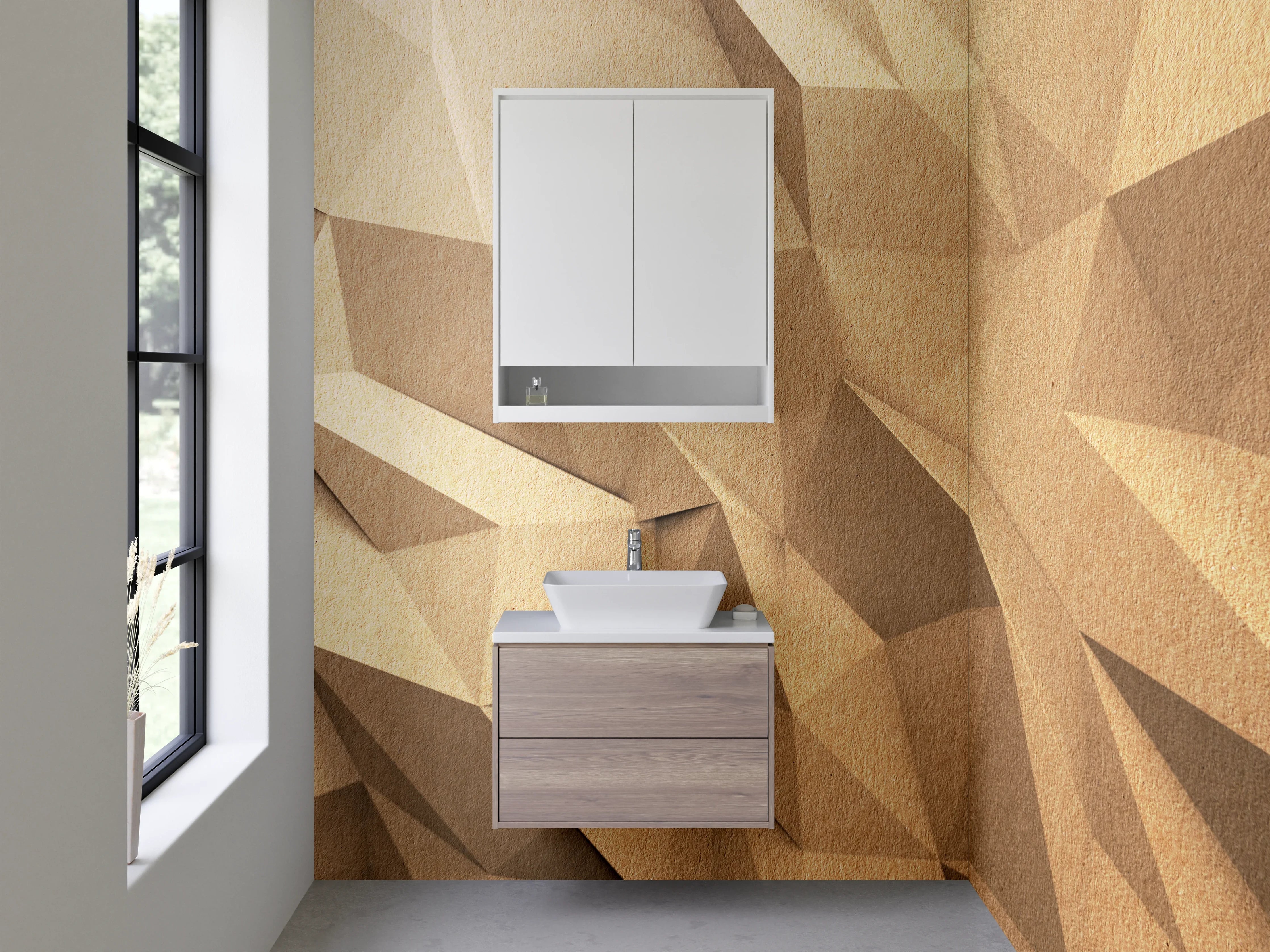 Waschbecken-Rückwand - Geometrische Holzstruktur 3D Effekt