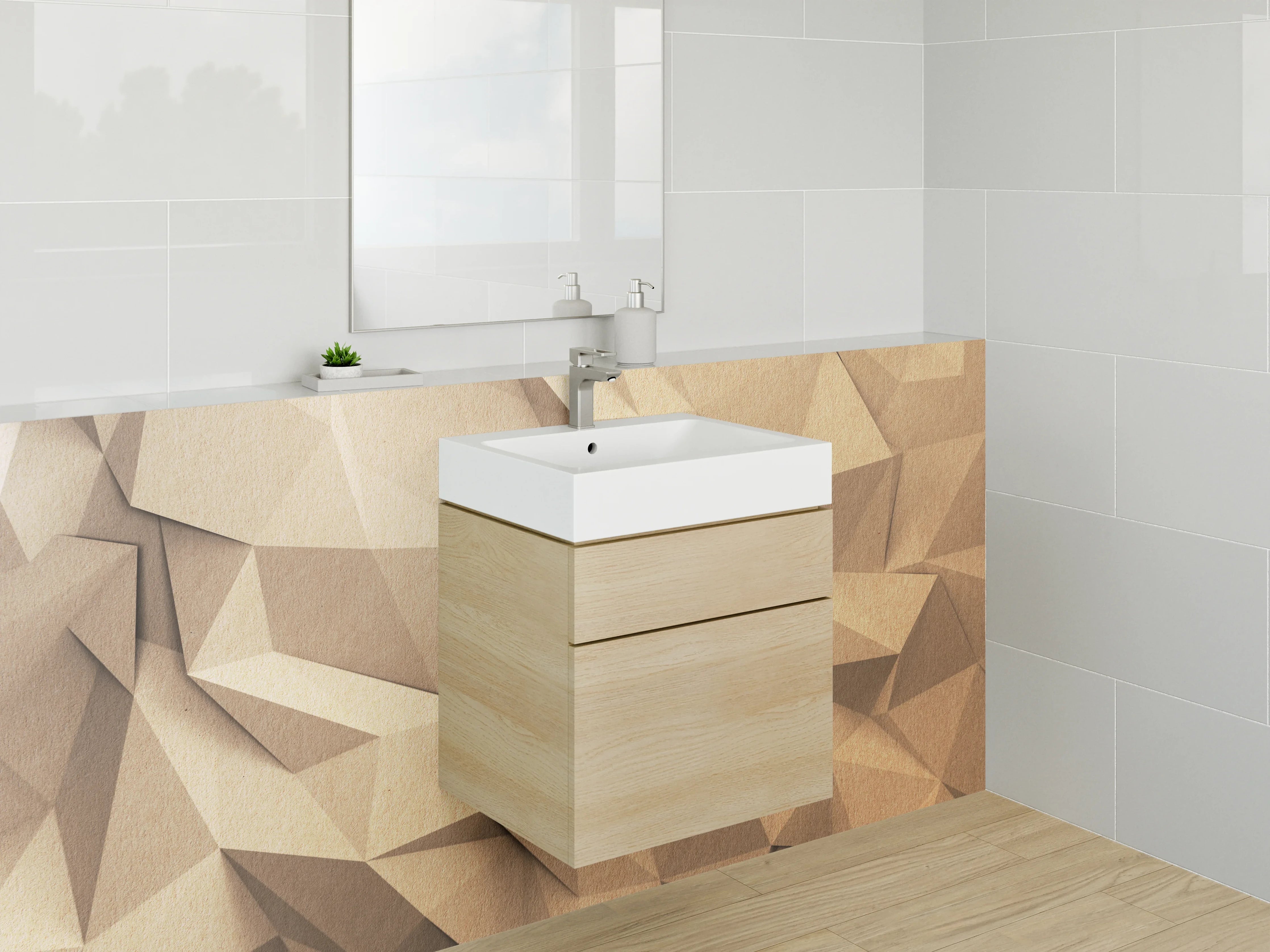 Waschbecken-Rückwand - Geometrische Holzstruktur 3D Effekt