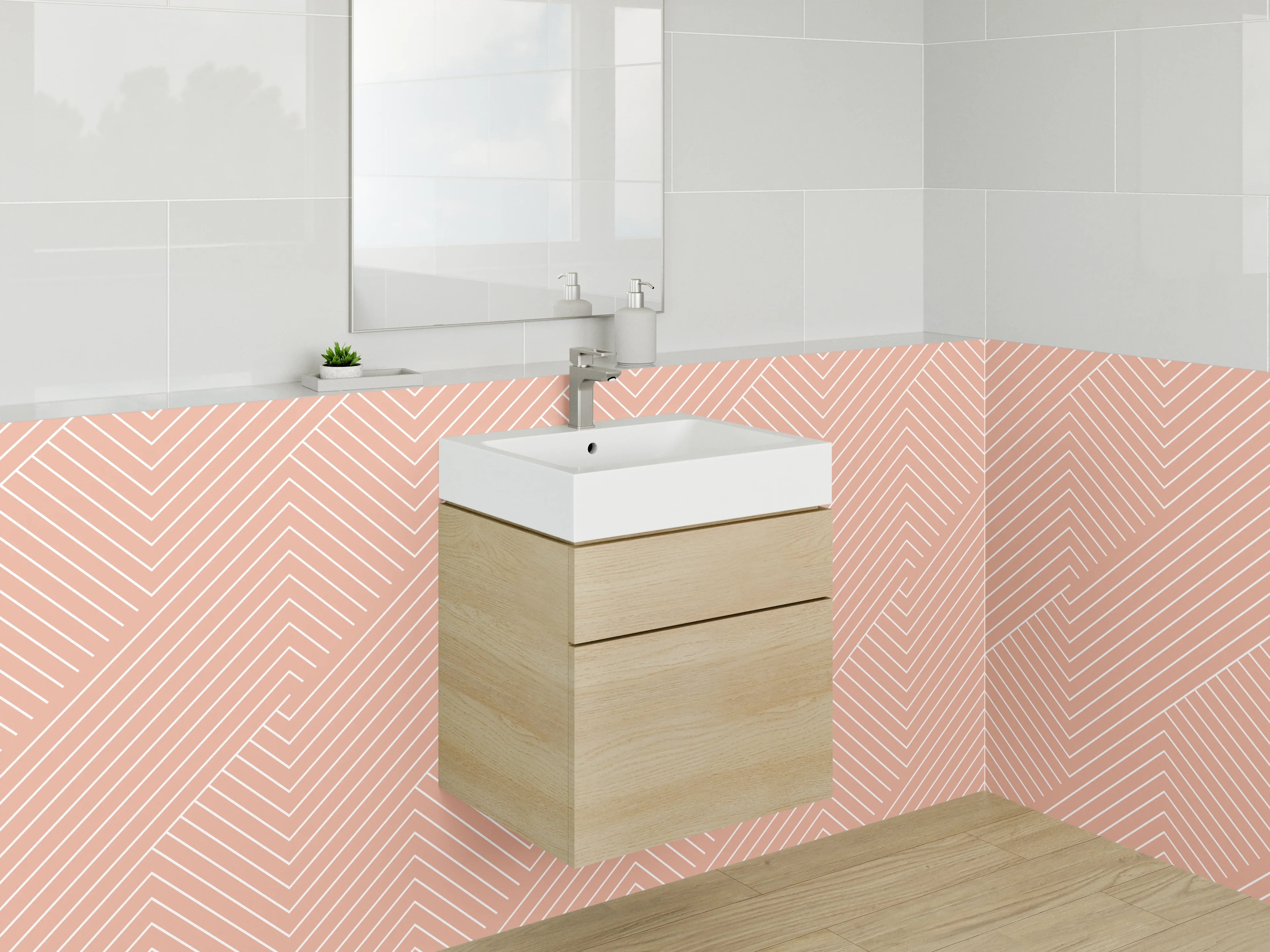 Waschbecken-Rückwand - Geometrische Linien in Grau und Weiß