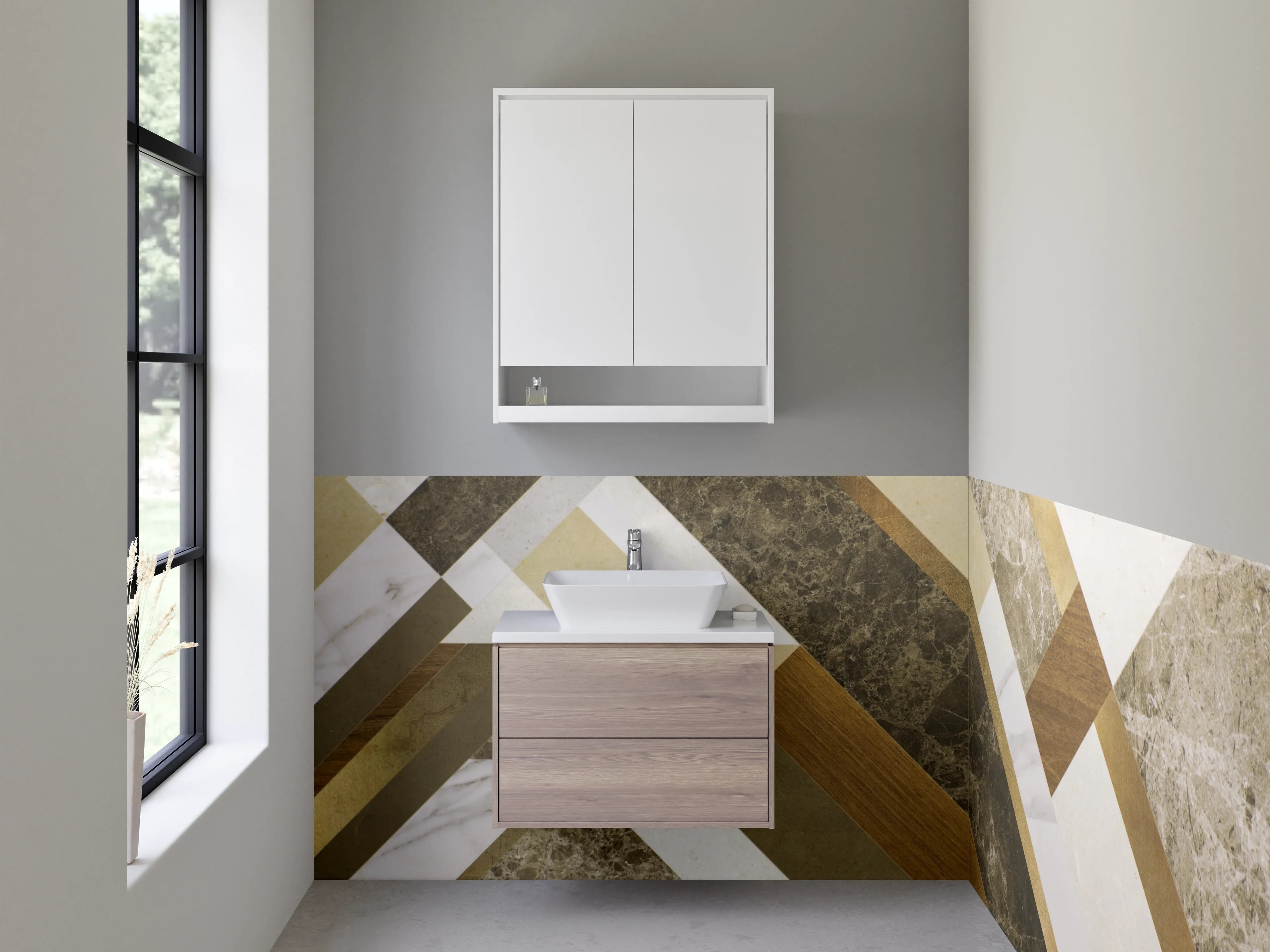 Waschbecken-Rückwand - Geometrische Marmor-Gold-Optik Fliesen