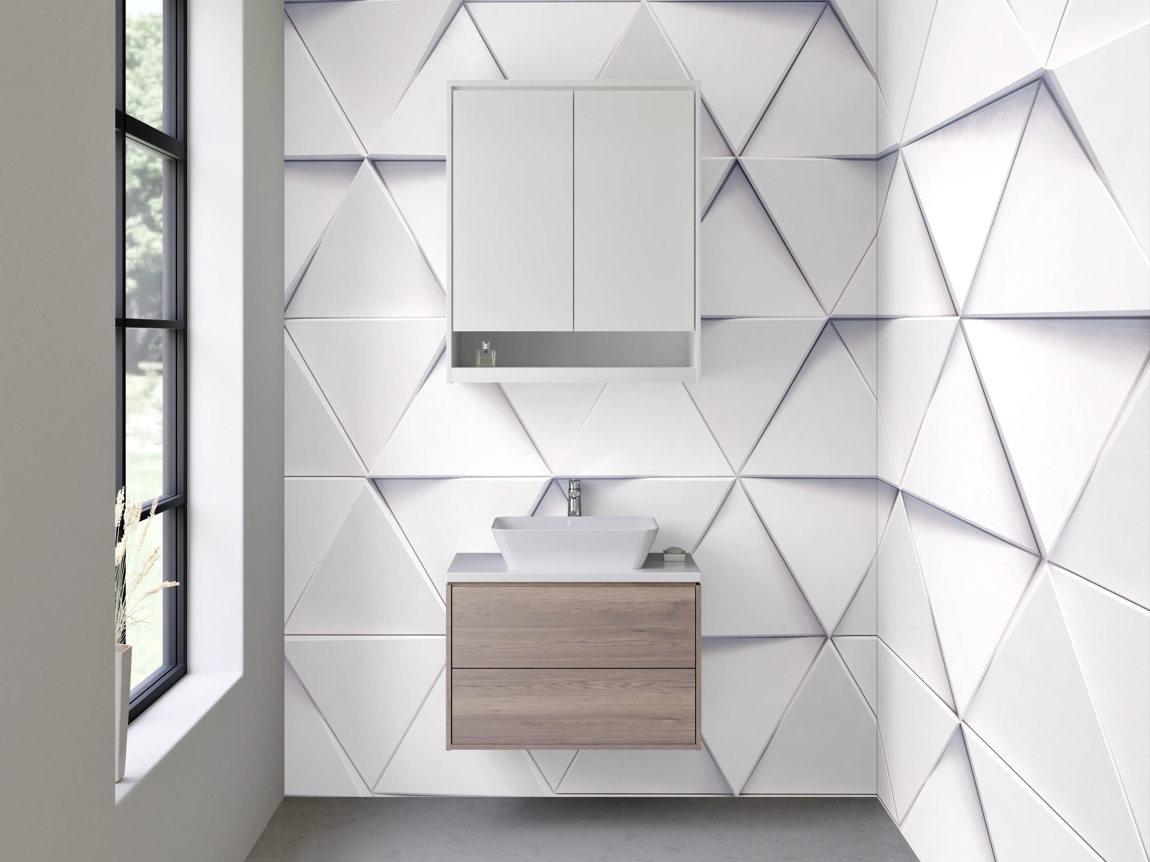 Waschbecken-Rückwand - Geometrisches 3D-Muster weiß-grau