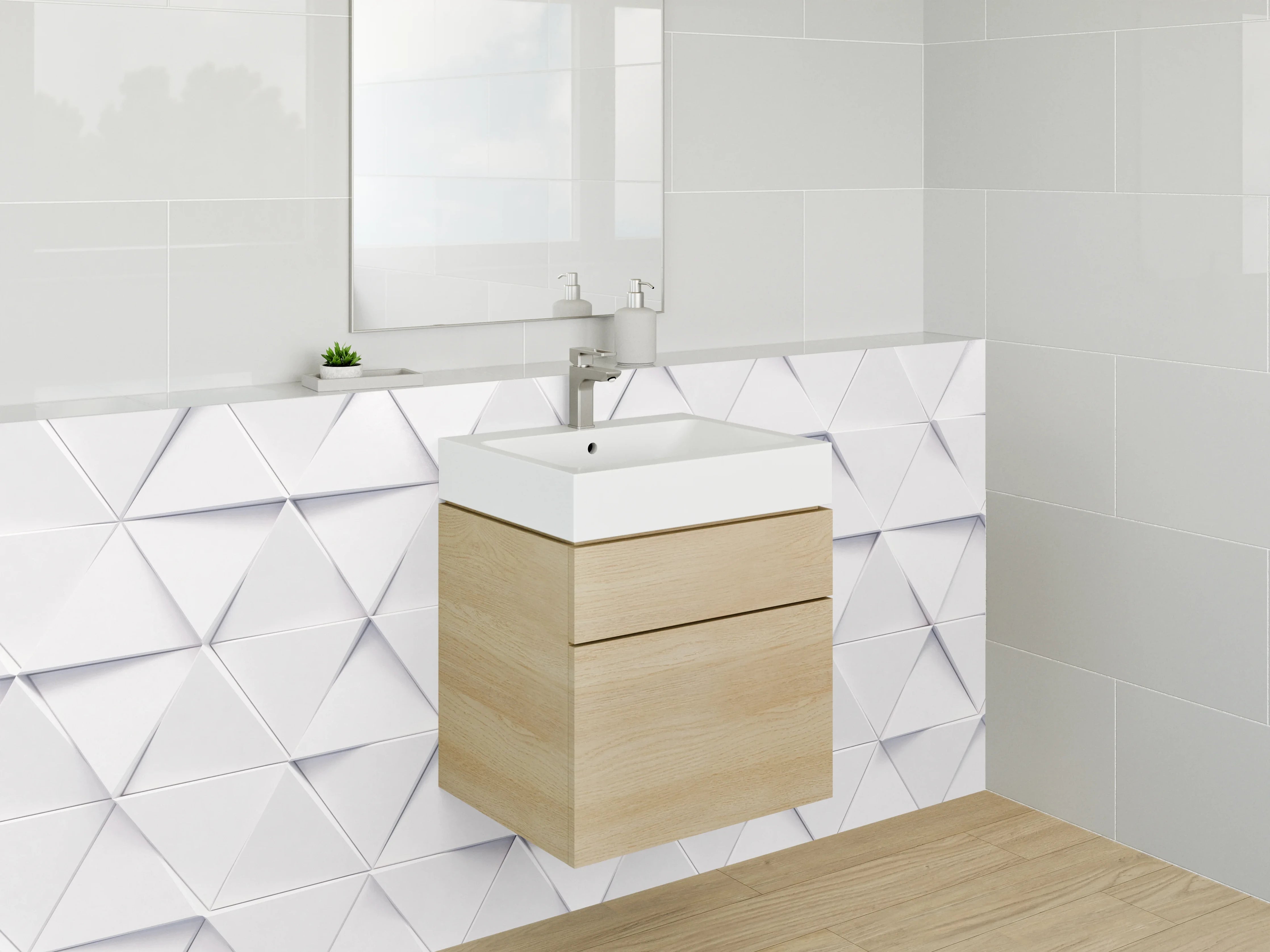 Waschbecken-Rückwand - Geometrisches 3D-Muster weiß-grau