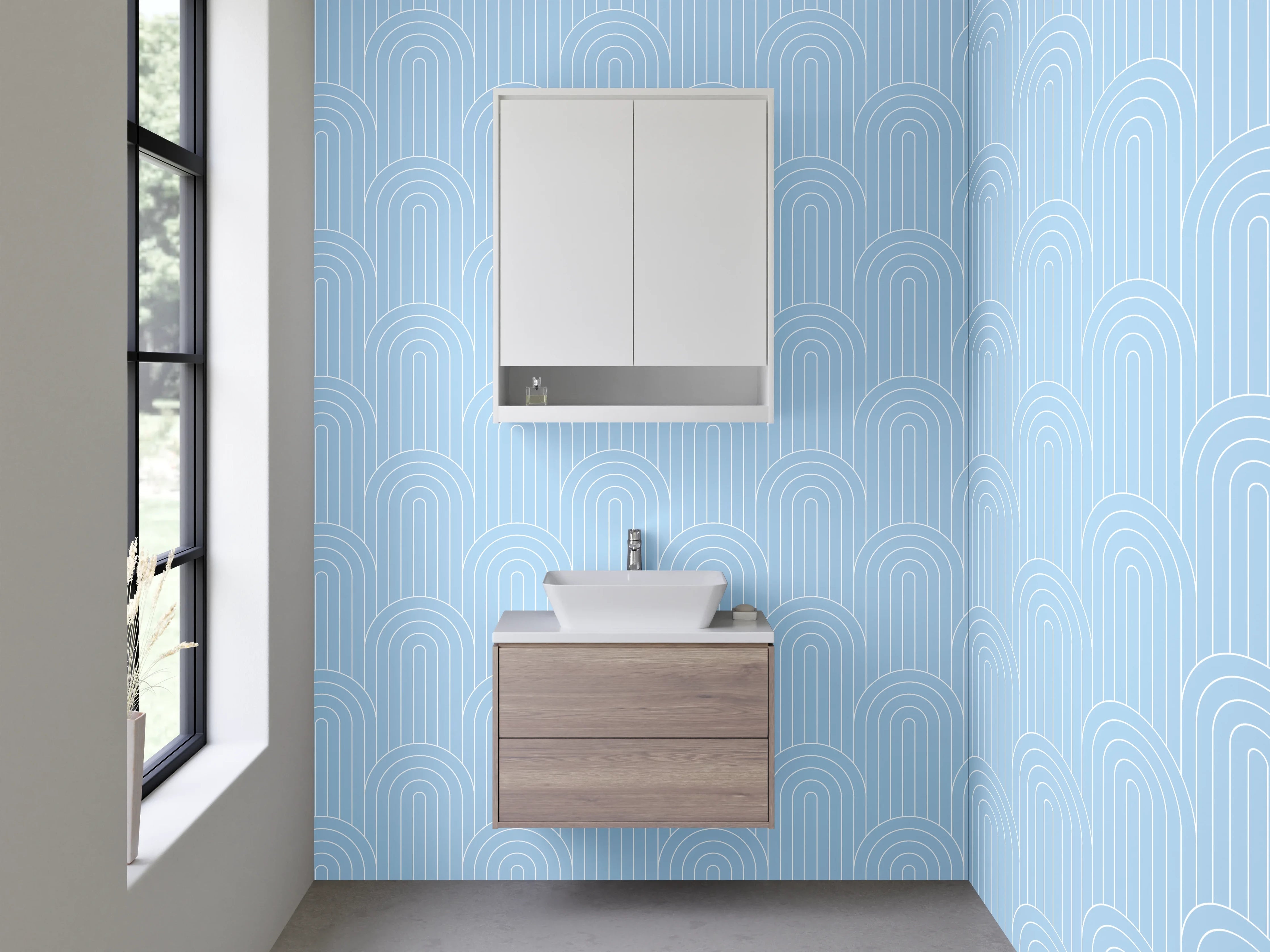 Waschbecken-Rückwand - Geometrisches Art Déco Muster Hellblau