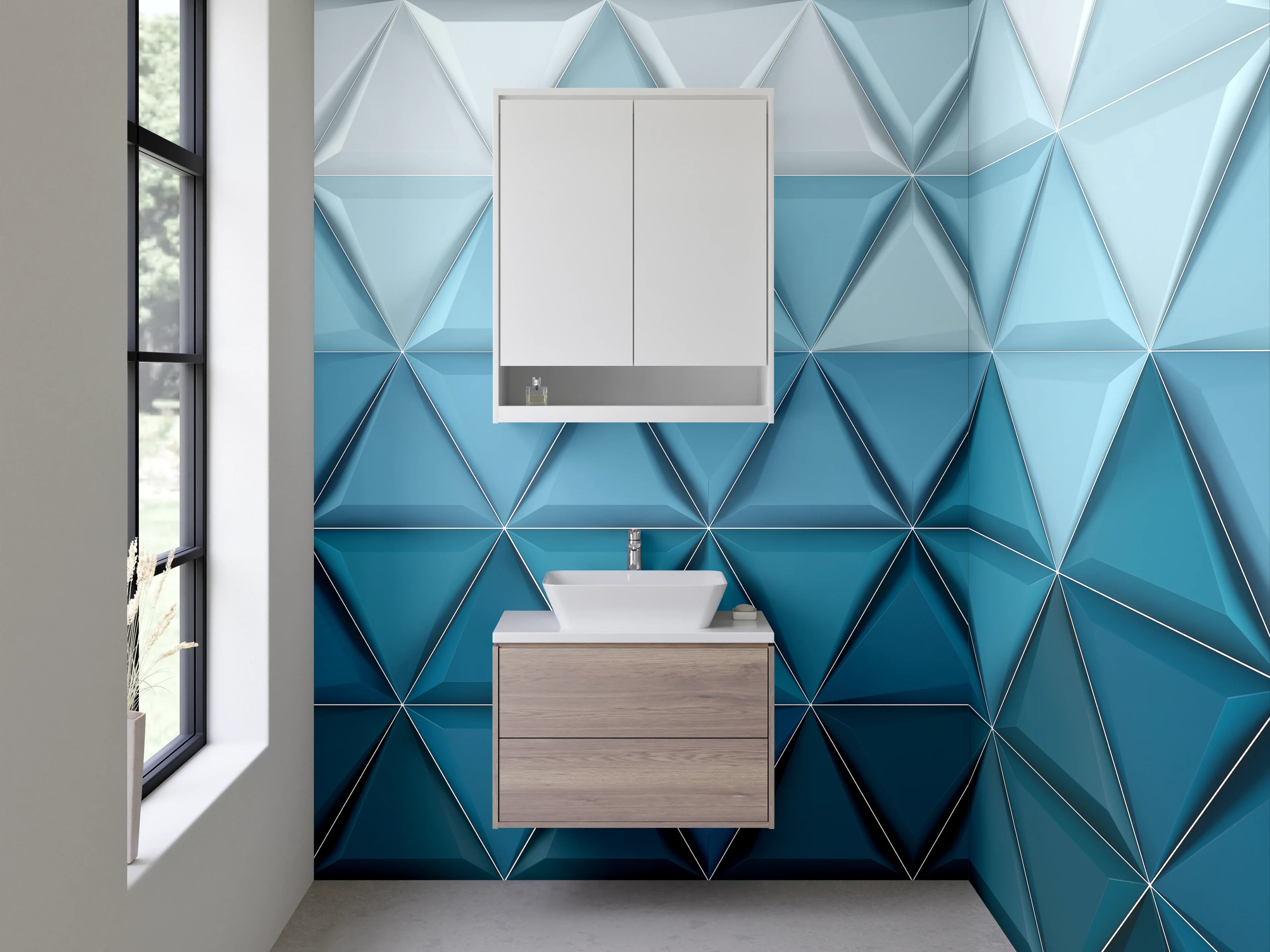 Waschbecken-Rückwand - Geometrisches Blauer Dreiecks-Mosaik Kunst