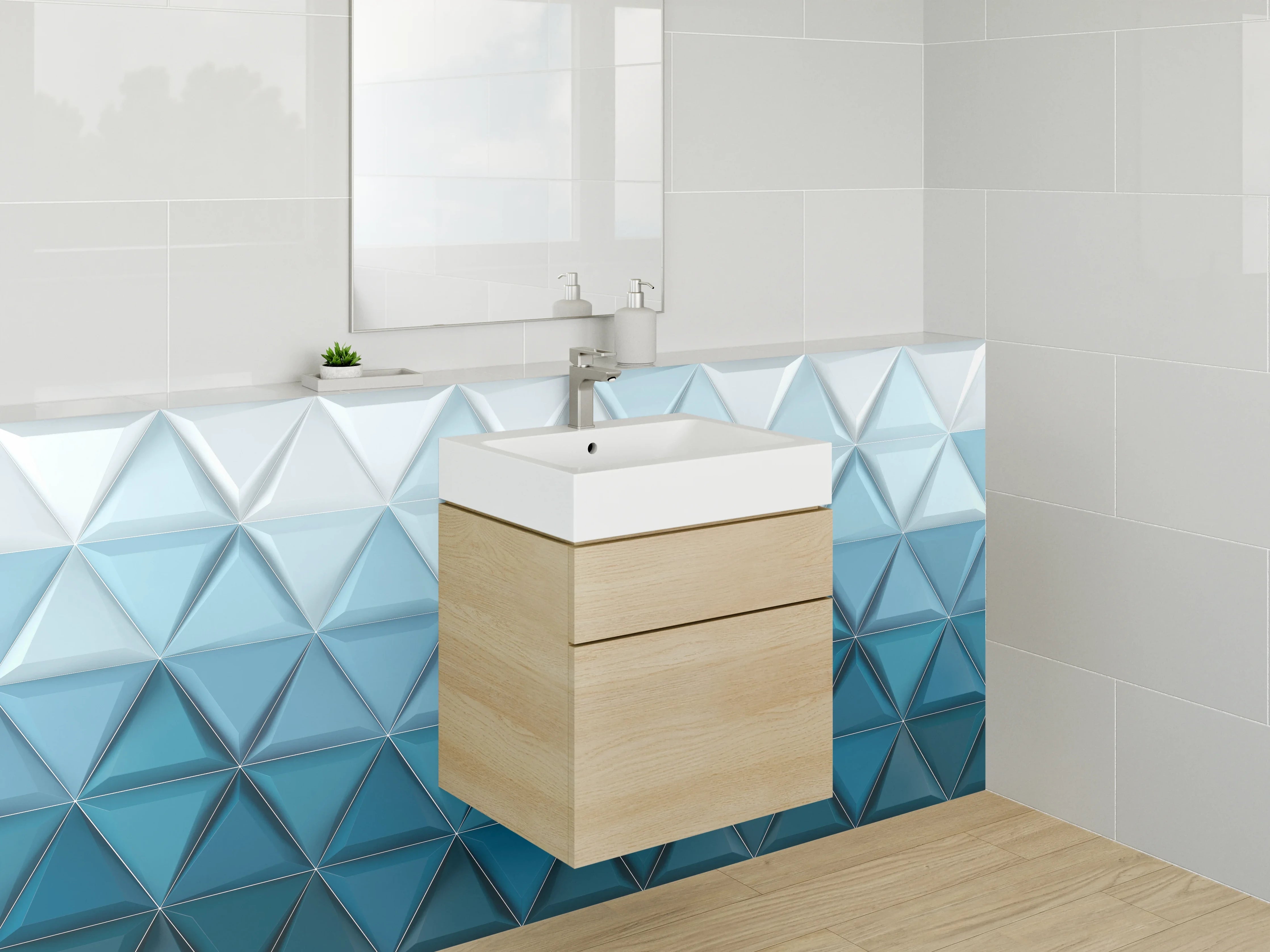 Waschbecken-Rückwand - Geometrisches Blauer Dreiecks-Mosaik Kunst