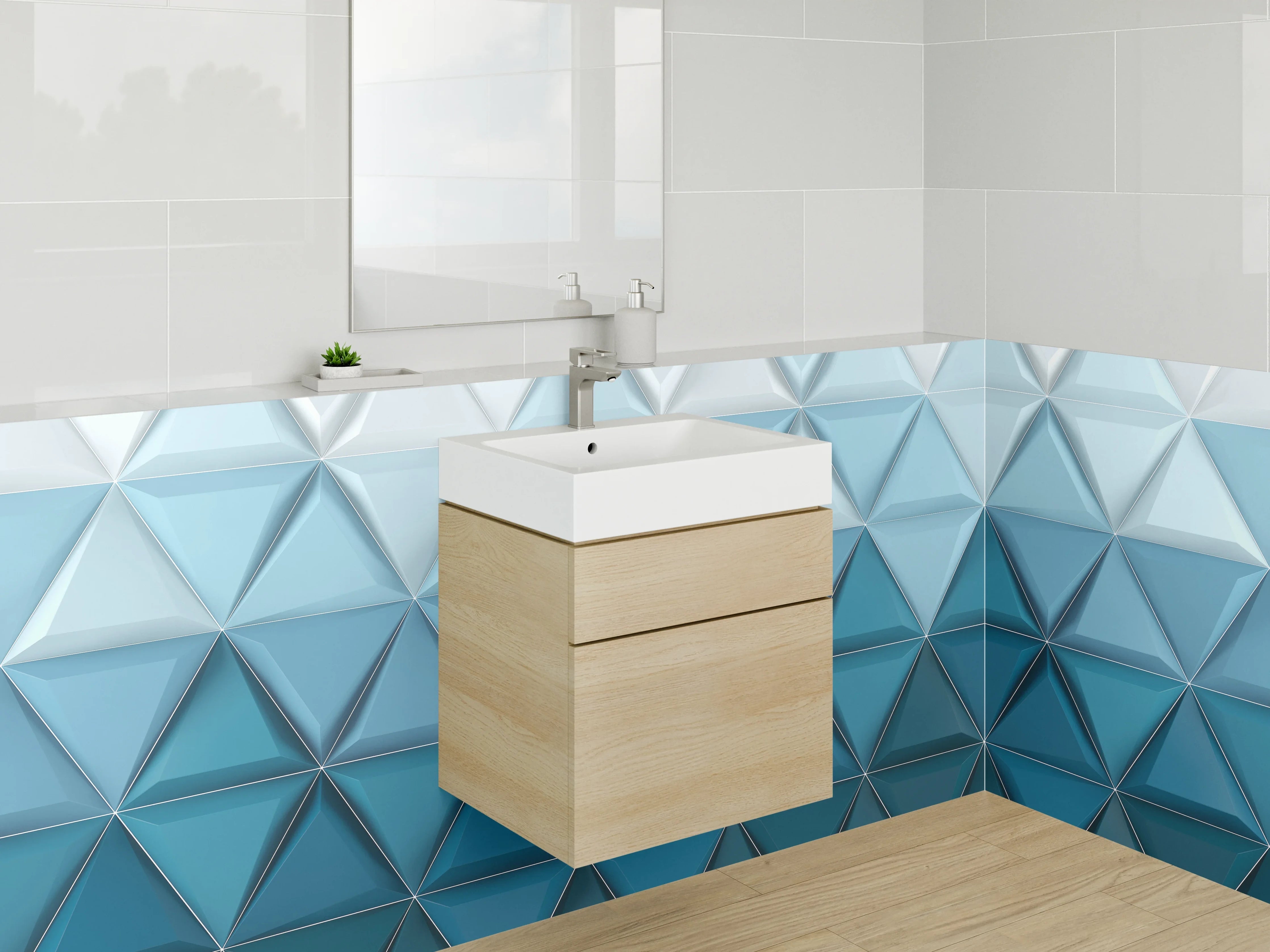 Waschbecken-Rückwand - Geometrisches Blauer Dreiecks-Mosaik Kunst
