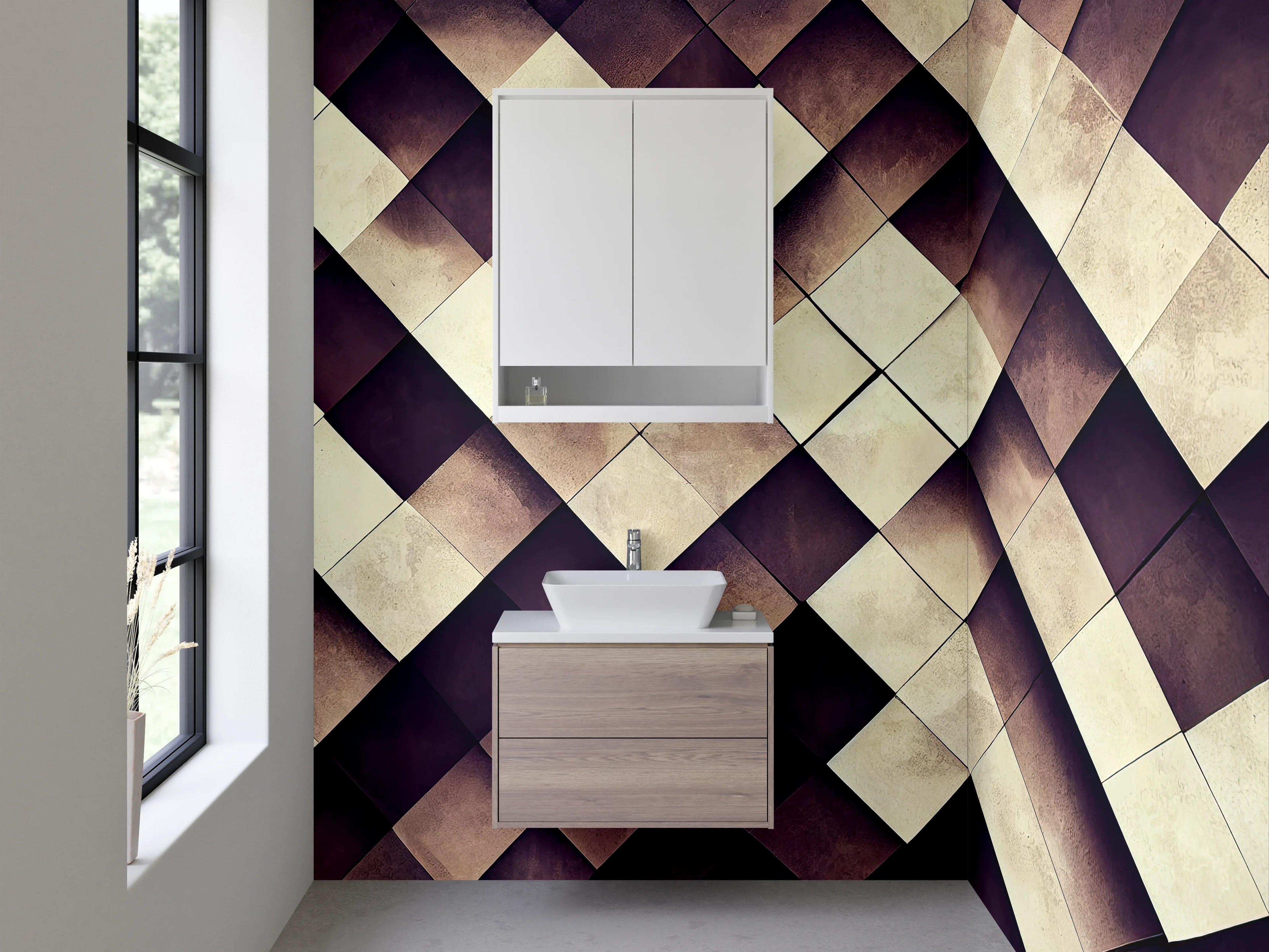 Waschbecken-Rückwand - Geometrisches Fliesenmuster Beige Braun
