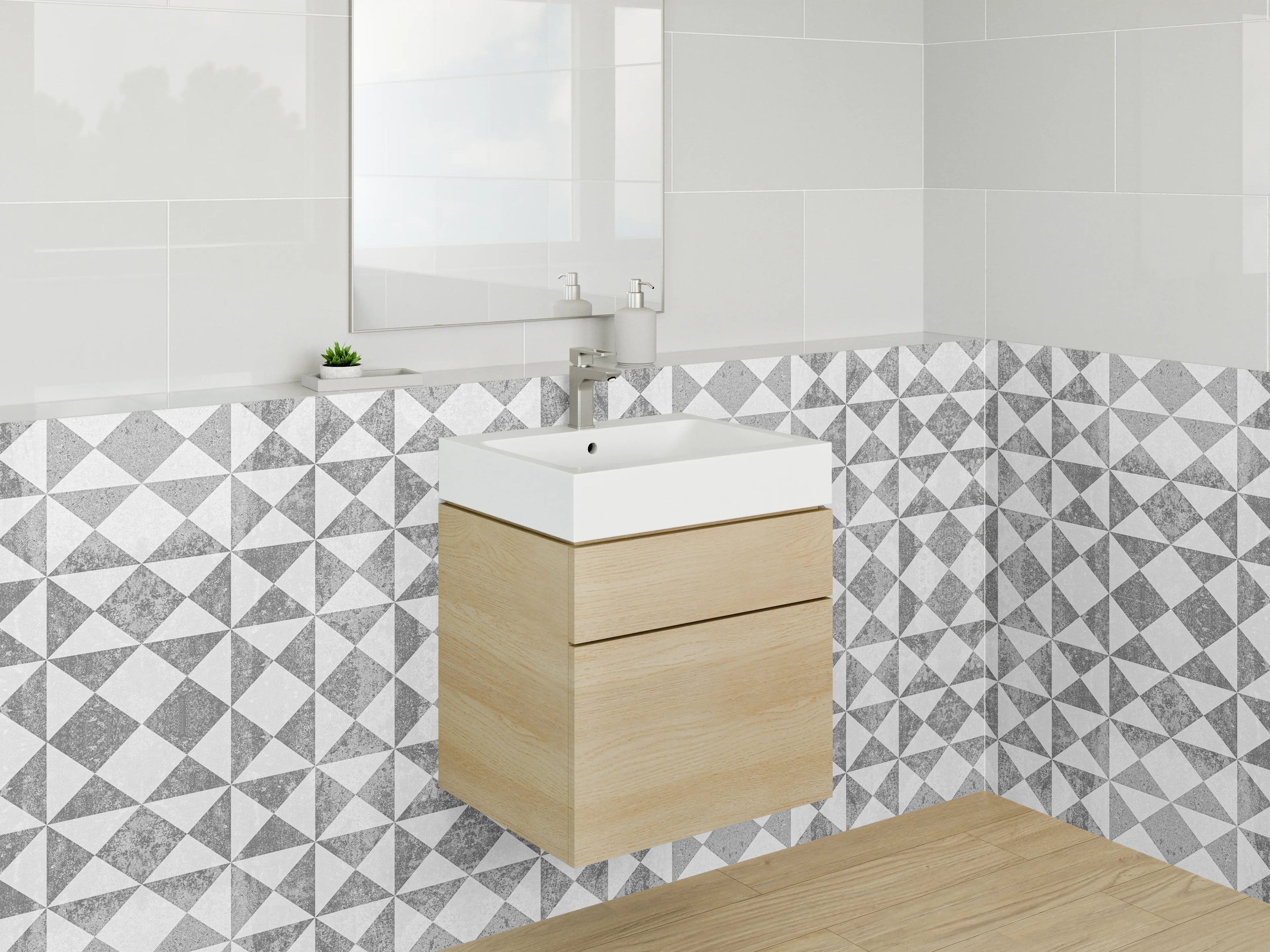 Waschbecken-Rückwand - Geometrisches Fliesenmuster in Schwarz-Weiß