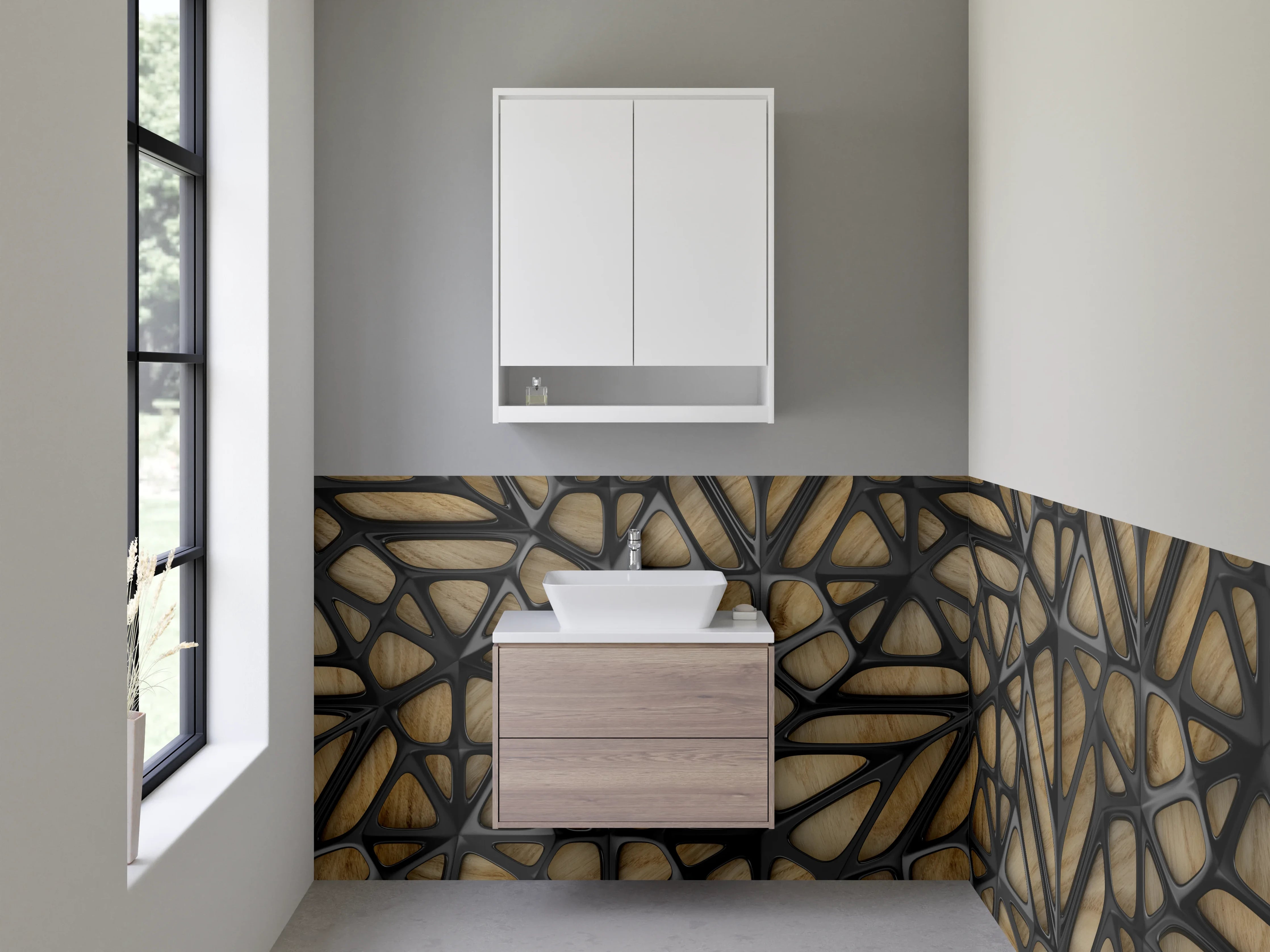 Waschbecken-Rückwand - Geometrisches Holz-Muster für Rückwände