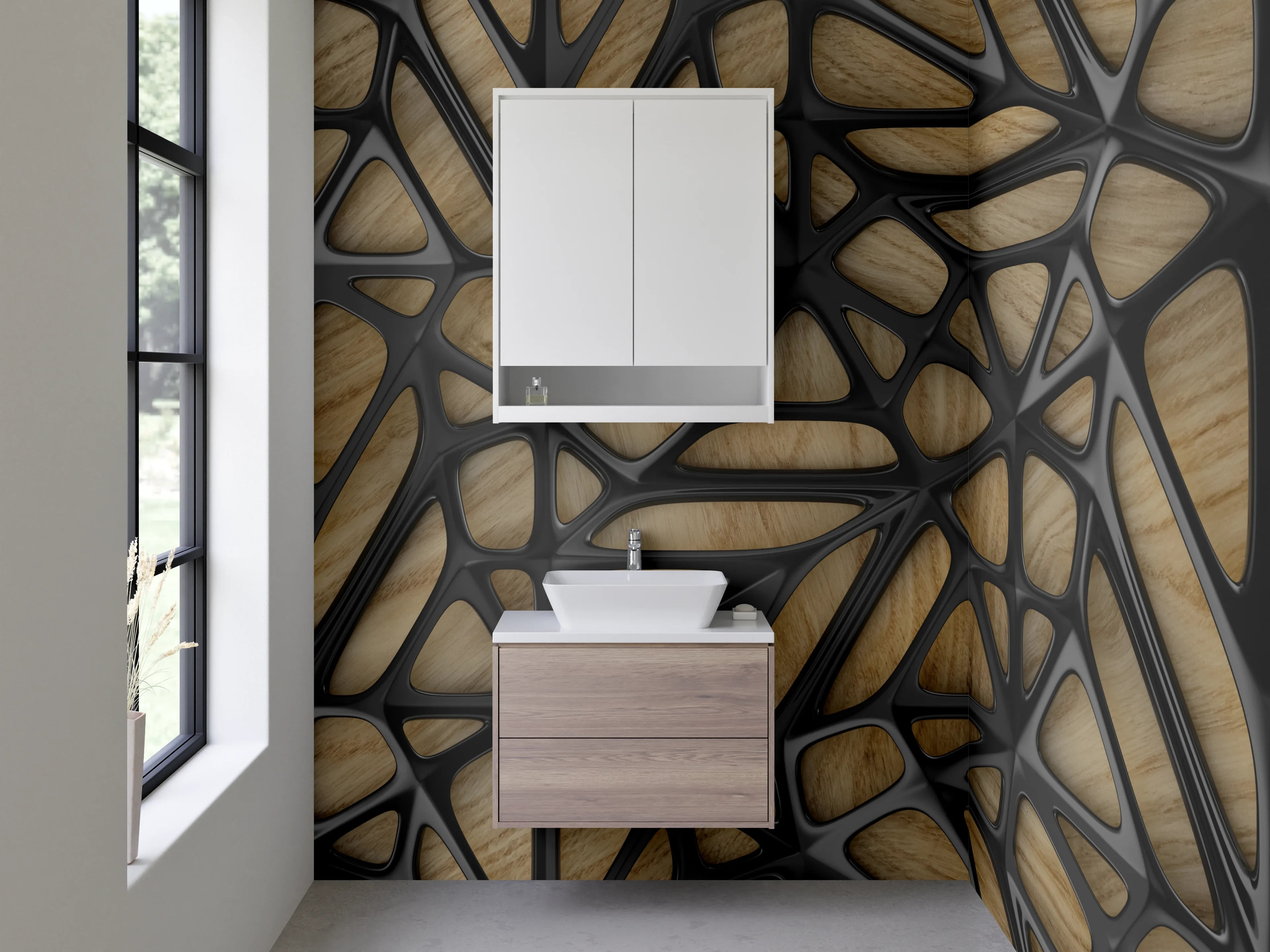 Waschbecken-Rückwand - Geometrisches Holz-Muster für Rückwände