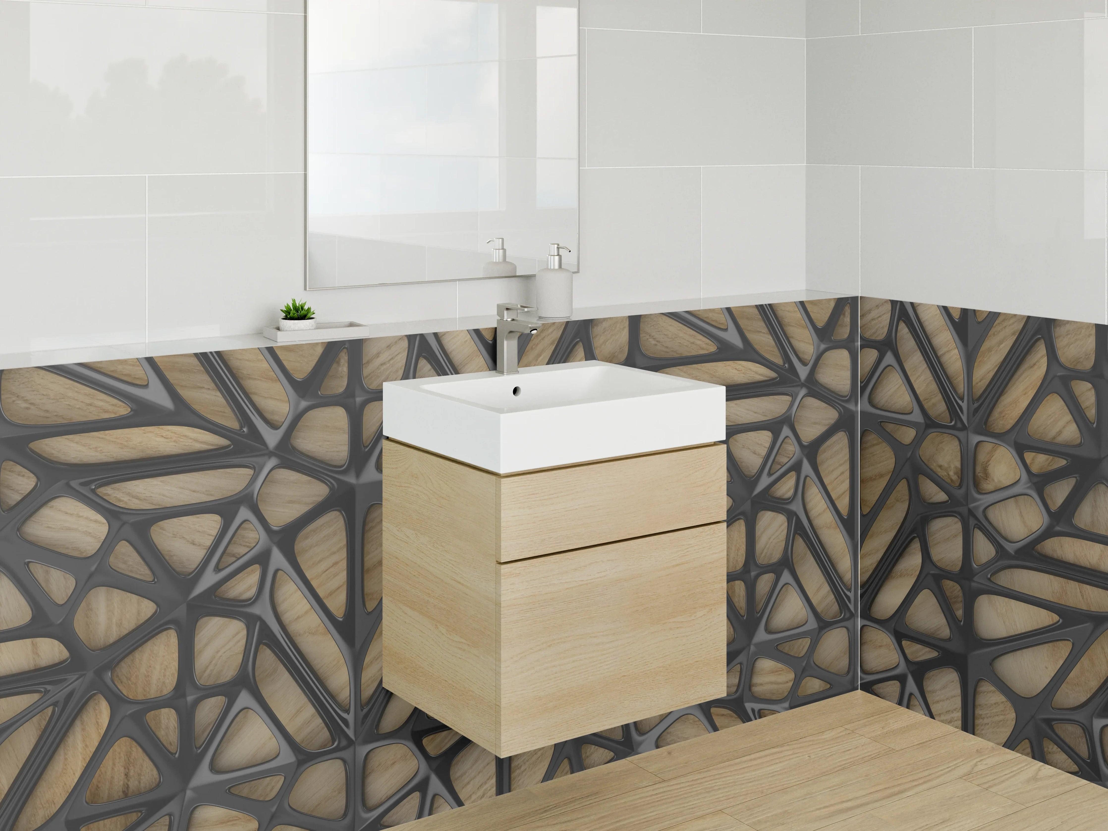 Waschbecken-Rückwand - Geometrisches Holz-Muster für Rückwände